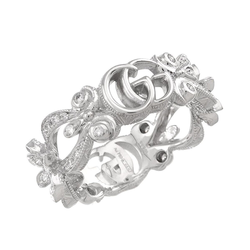 Gucci Flora #8 Ring with Diamonds, 18K White Gold (750) — Like New