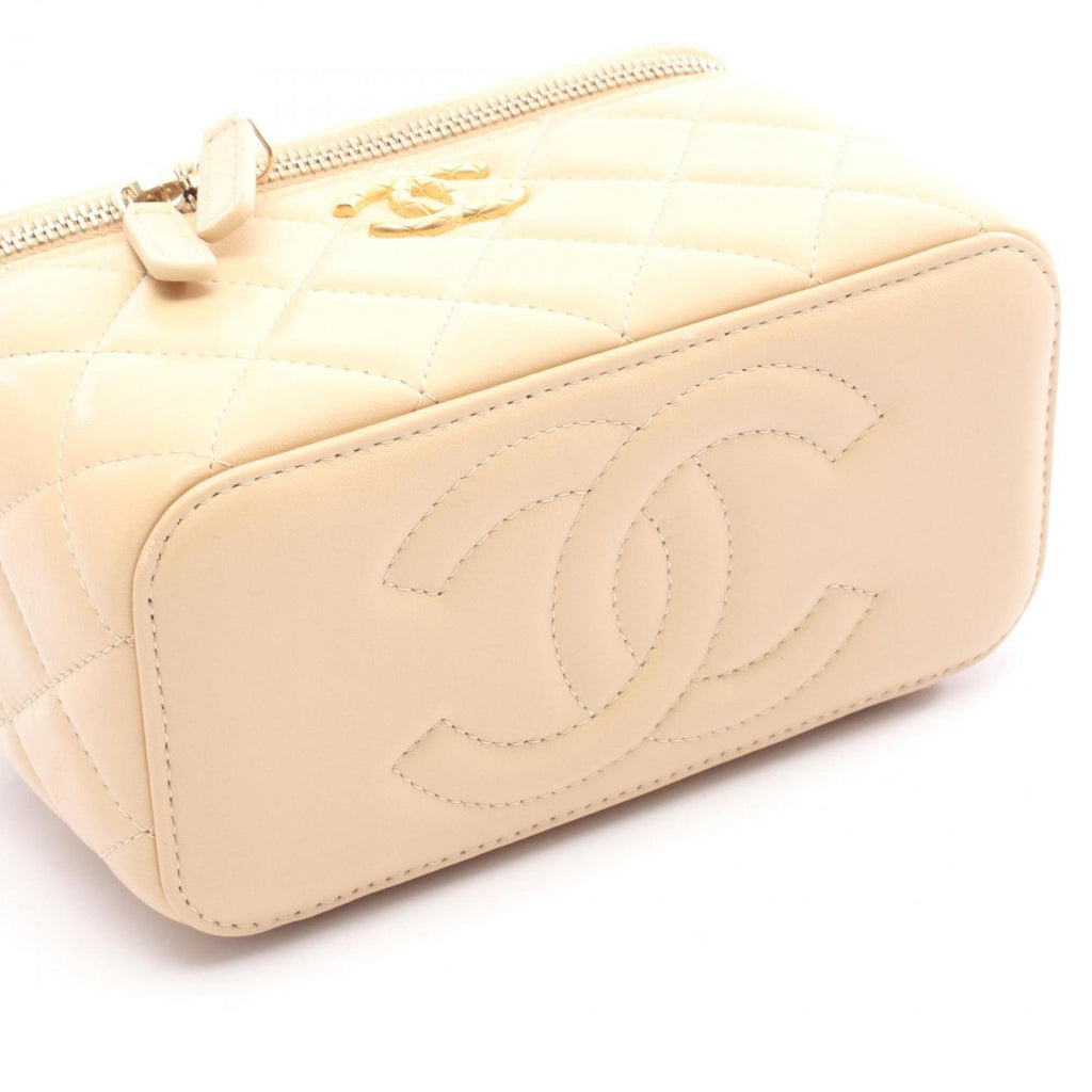 CHANEL Matelasse Vanity Shoulder Bag, Leather, Women's, Beige, AP3044