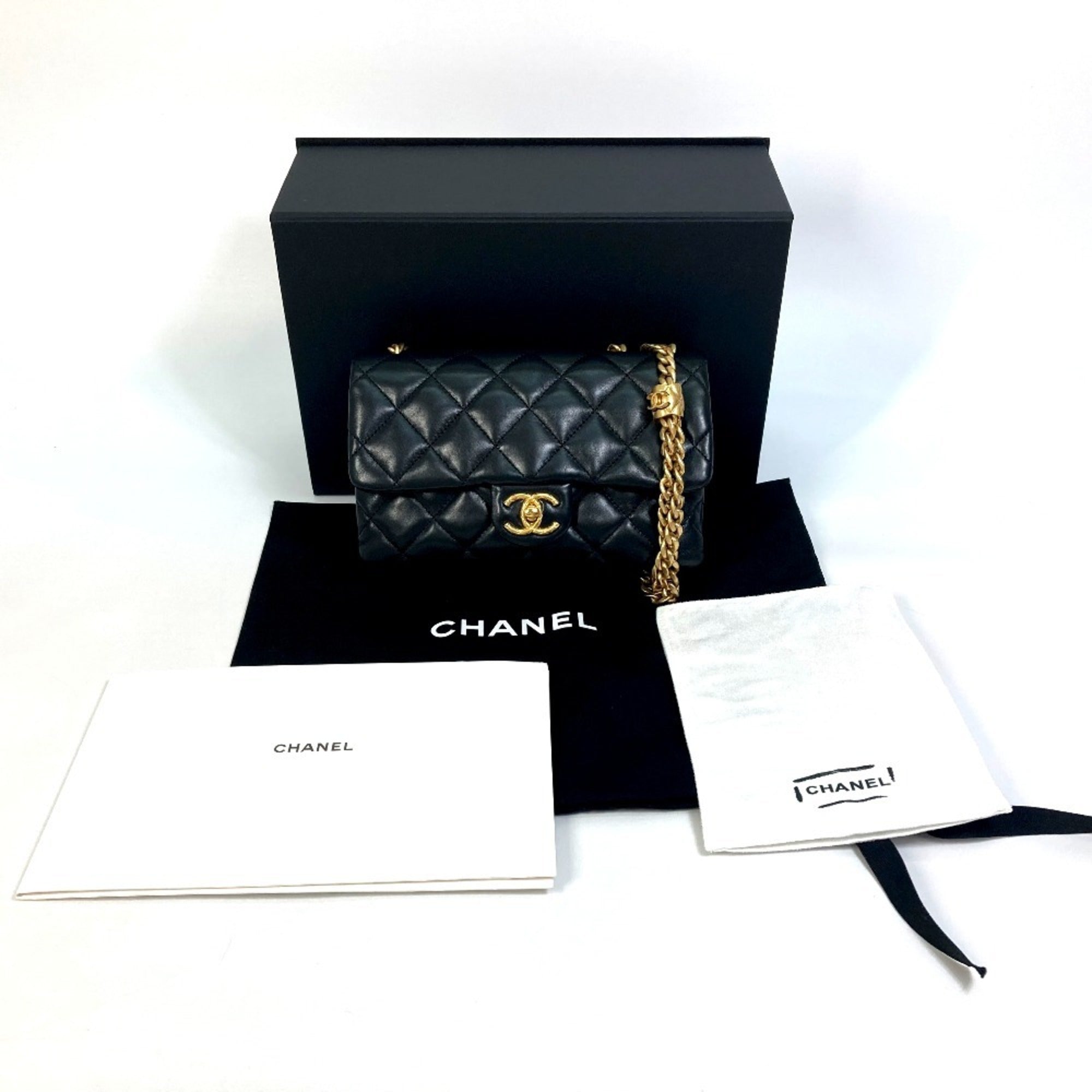 CHANEL AS3393 CC Coco Mark Matelasse Chain Bag Shoulder Lambskin Women's Black — Like New