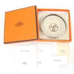 HERMES Hermès Enamel PM Carte à Joue Bangle Bracelet in Silver and White, with Box Dust Bag, Made France, Women's — Like New