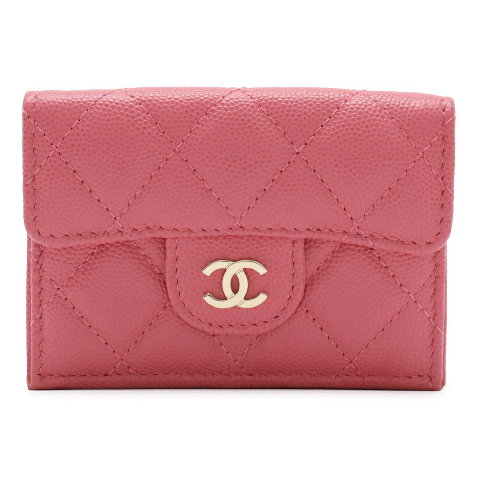 CHANEL Classic Small Flap Wallet Matelasse Coco Mark Tri-fold Caviar Leather Pink AP0230