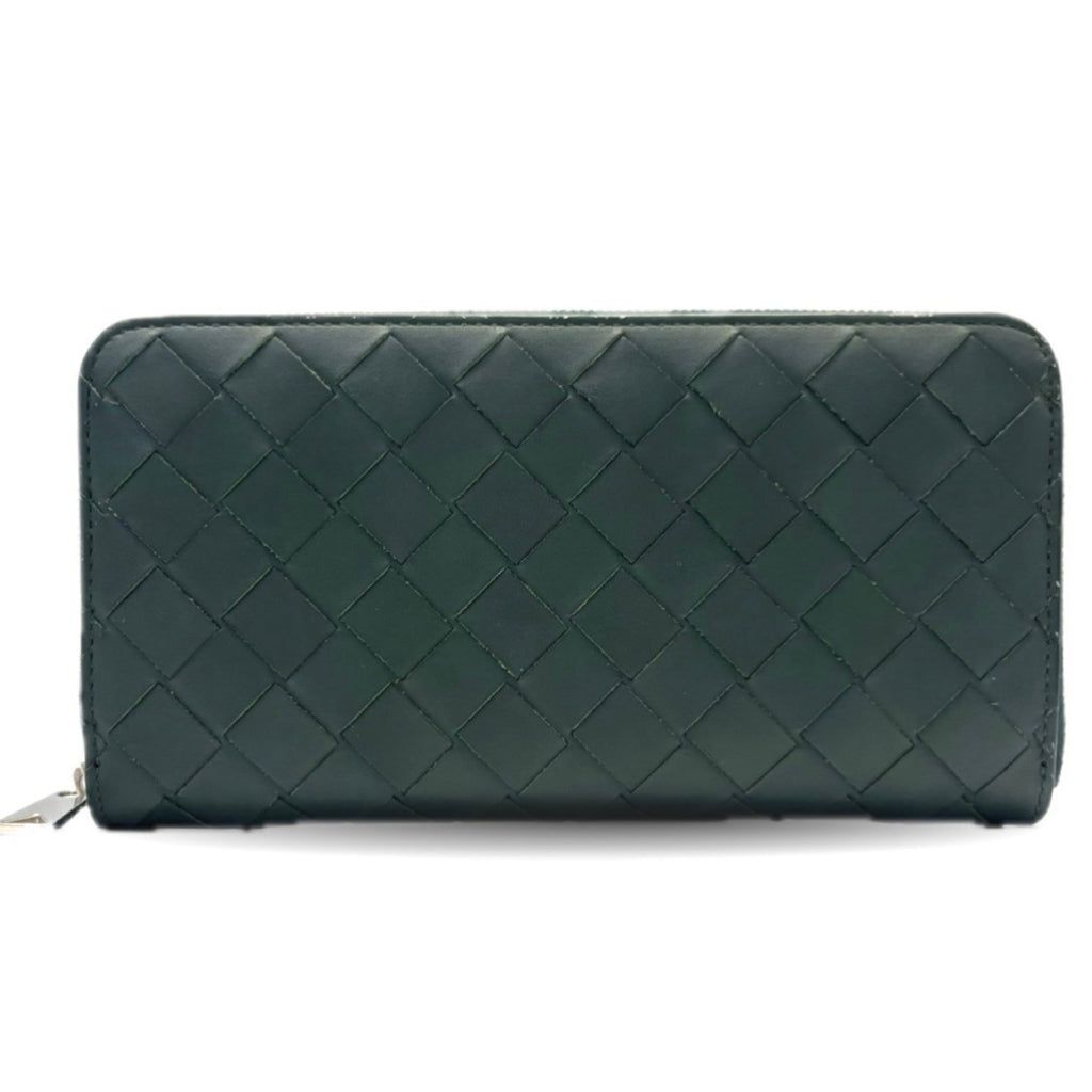 Bottega Veneta Intrecciato Round Long Wallet Khaki Green 593217