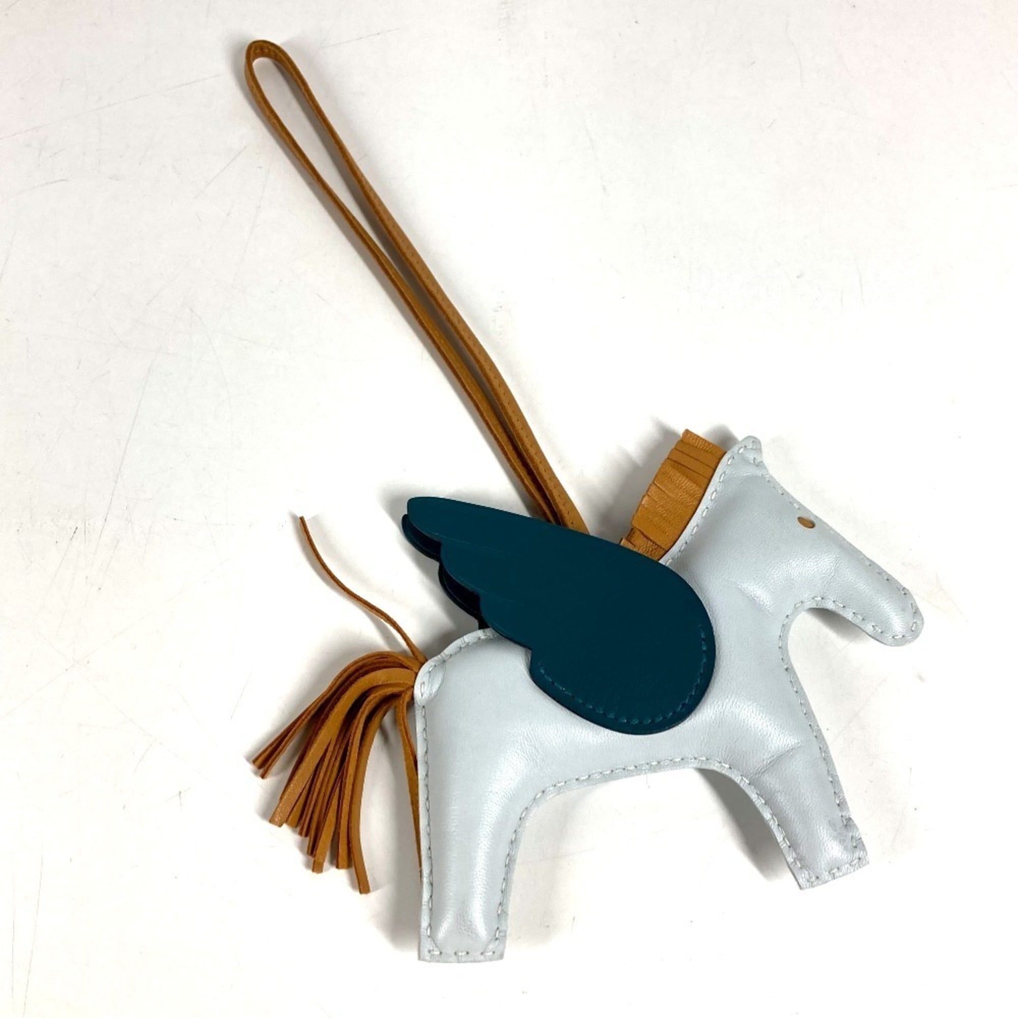 HERMES Horse Keychain Cheval Rodeo Pegasus MM Accessory Bag Charm Agneau Milo Men's Women's Blue Like New — Like New