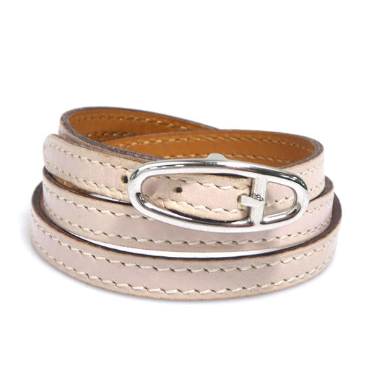 Hermès HERMES Bracelet Leather Metal Baby Pink Silver Women's e61109a