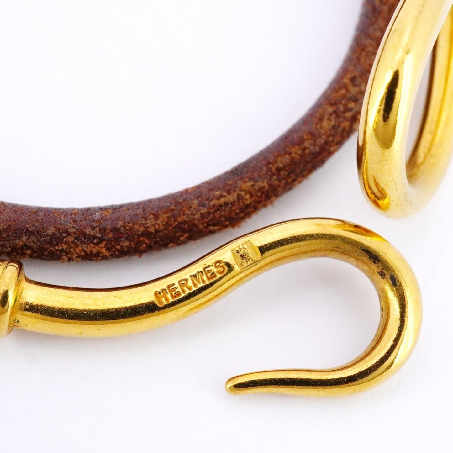 Hermes Jumbo Hook Bracelet, GP Plated Leather, Gold Brown, Women's, P1642597