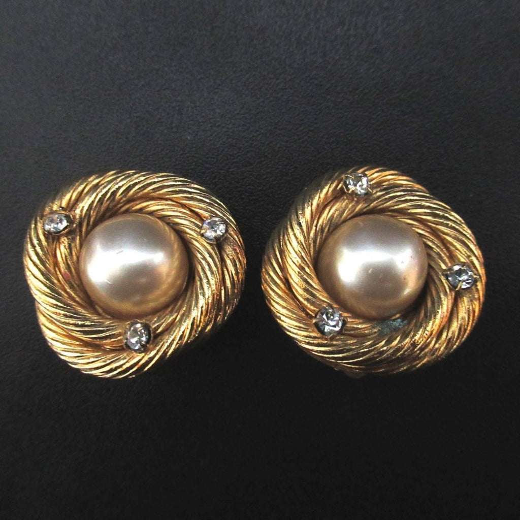CHANEL Vintage Faux Pearl Circle Clip Earrings, Gold, Women's