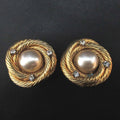 CHANEL Vintage Faux Pearl Circle Clip Earrings, Gold, Women's