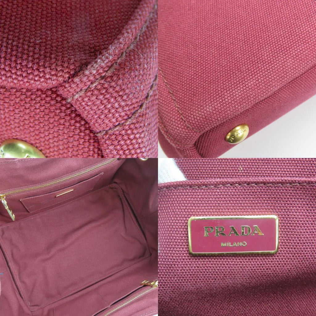 Prada Tote Bag Canapa B2642O Studded Canvas Amaranth Wine Red Shoulder Beads Women's PRADA