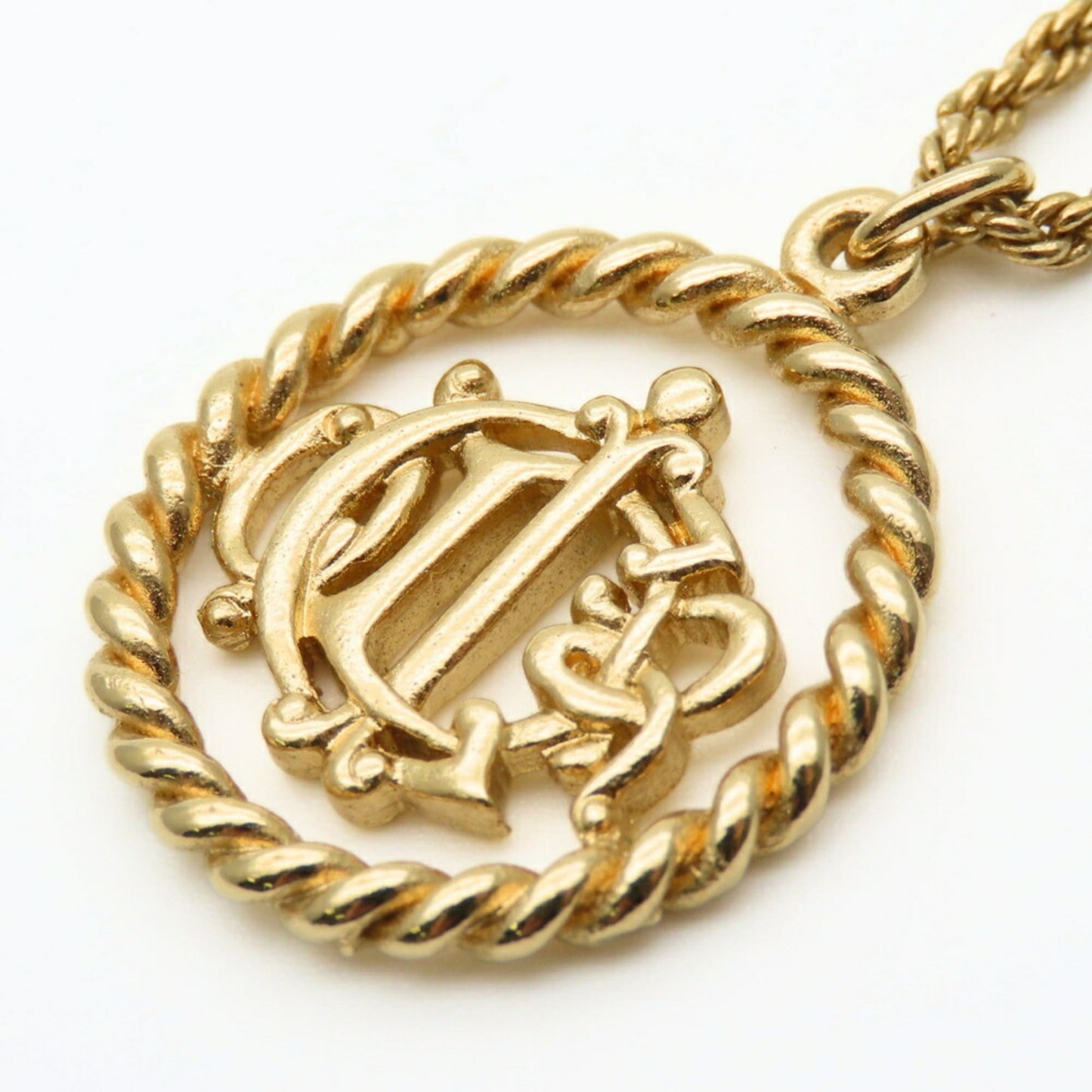 Christian Dior Necklace Emblem Metal Gold GP Plated Women's