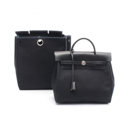 Hermes Hermès Airbag Ad PM Backpack, Leather Toile Officier Bag, Women's, Black