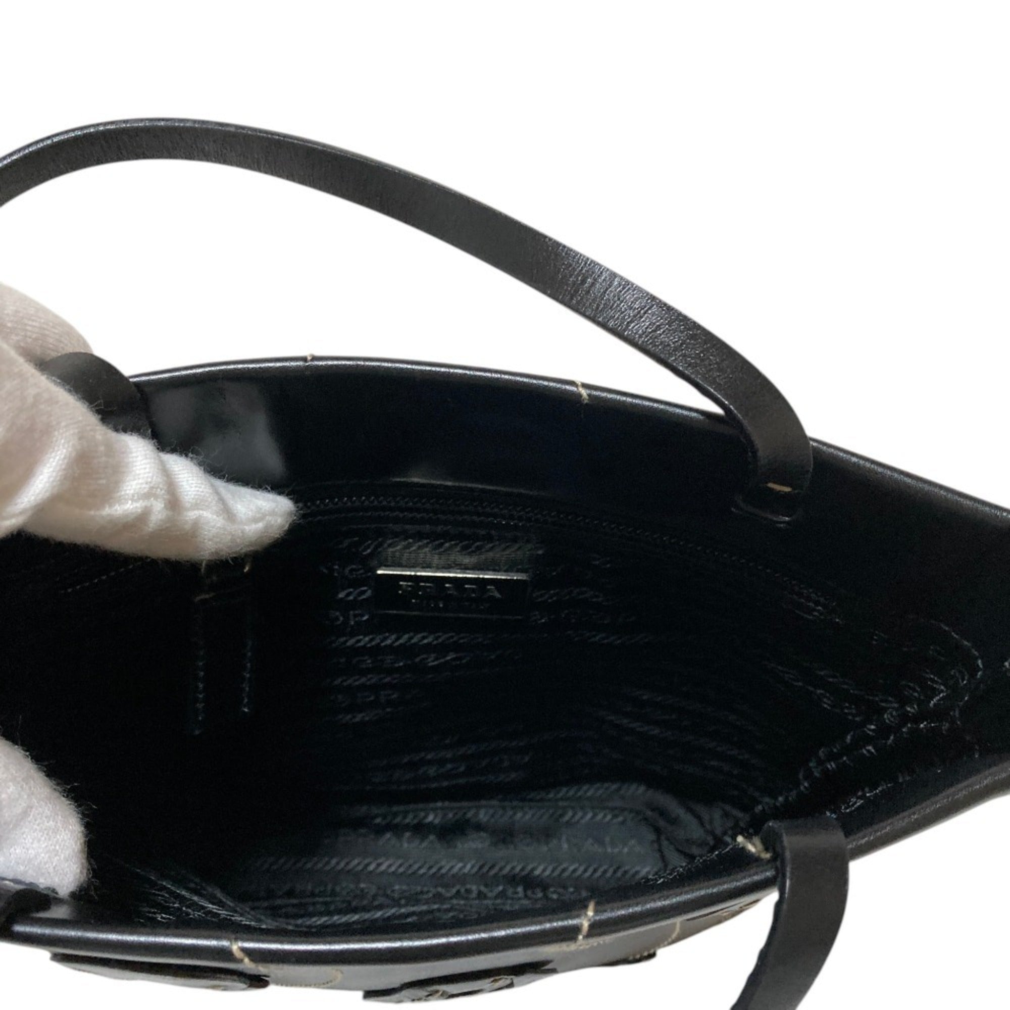 PRADA Triangle Logo Plate Flower Motif Leather Handbag B11285 Black Women's — Like New