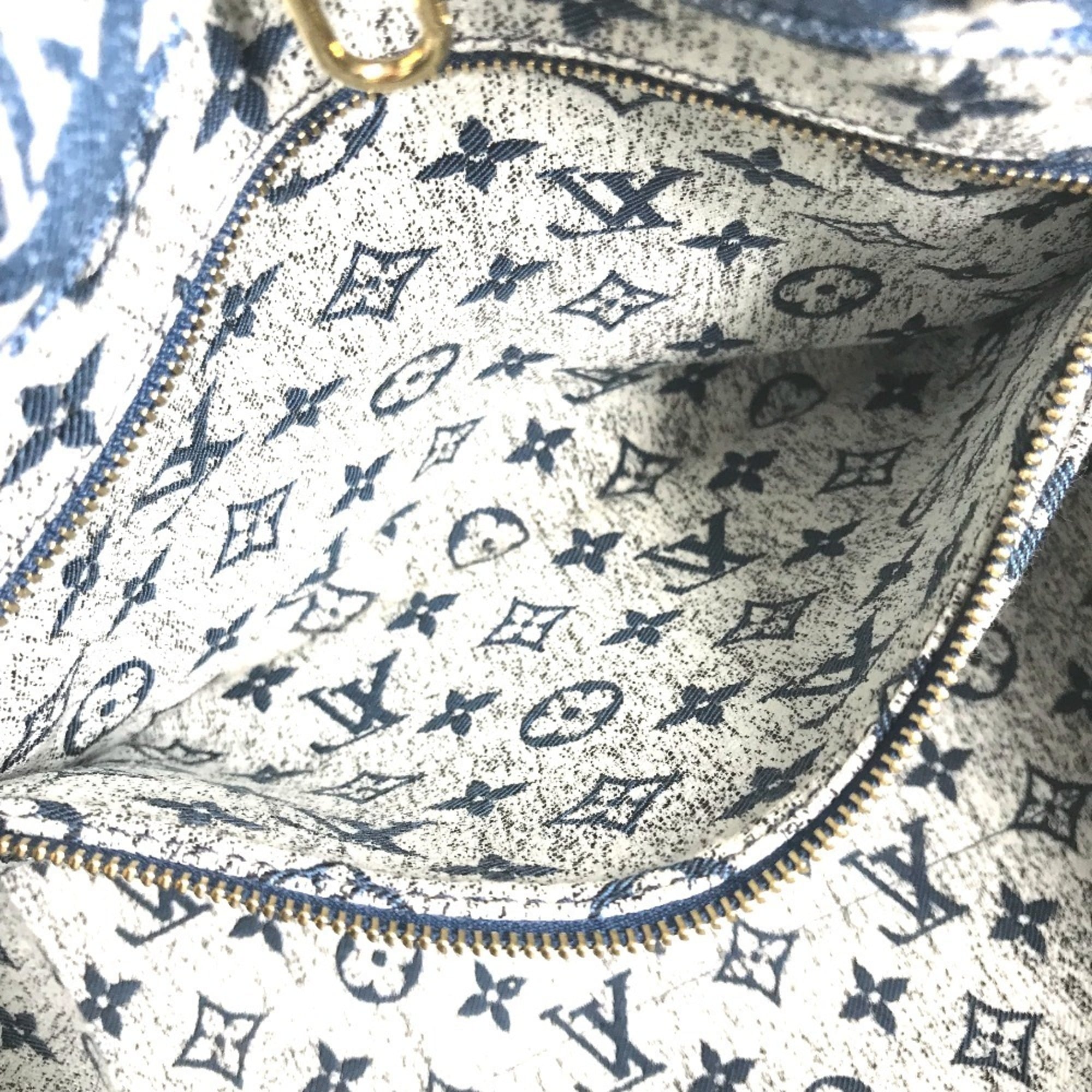 LOUIS VUITTON M59608 Monogram Denim Jacquard On the Go MM Bag Tote Shoulder Canvas Leather Women's Marine Blue D-240804-17 — Like New