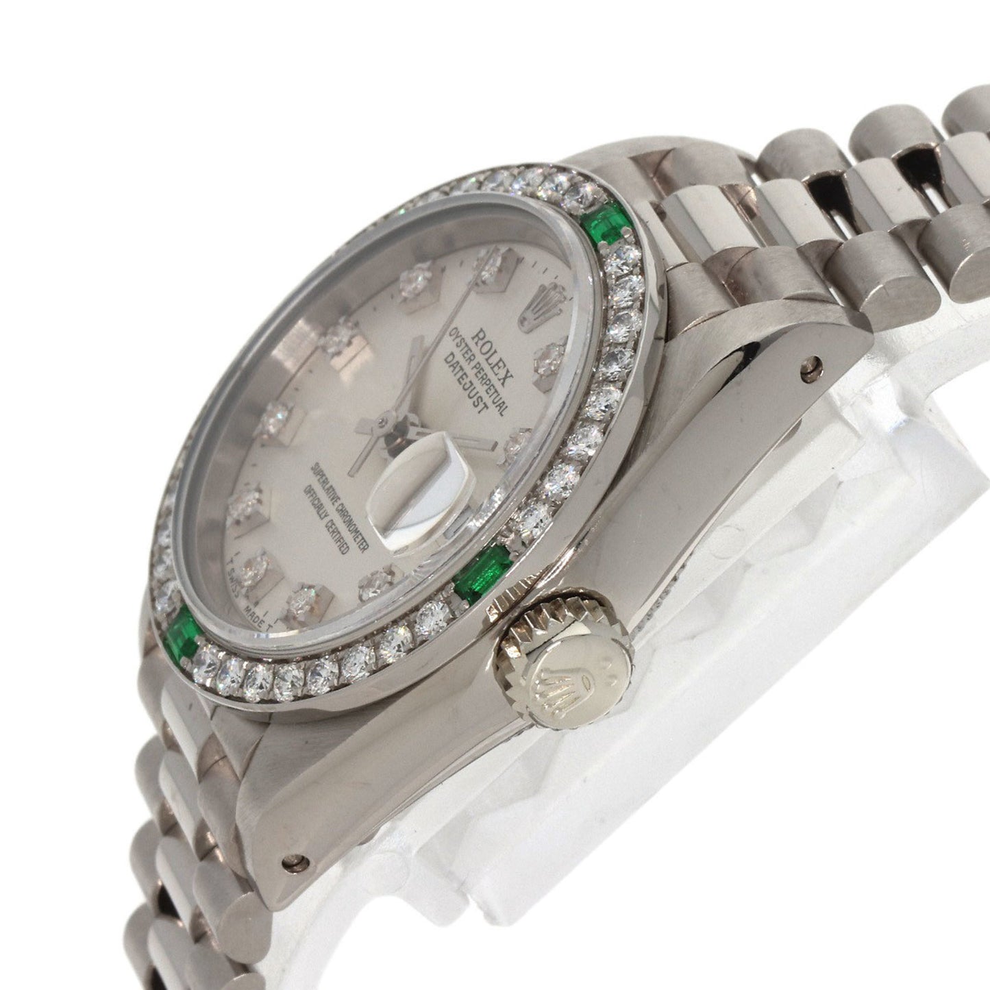 Rolex 69079G Datejust Diamond and Emerald Watch in 18K White Gold/18KWG with Diamonds, Women's