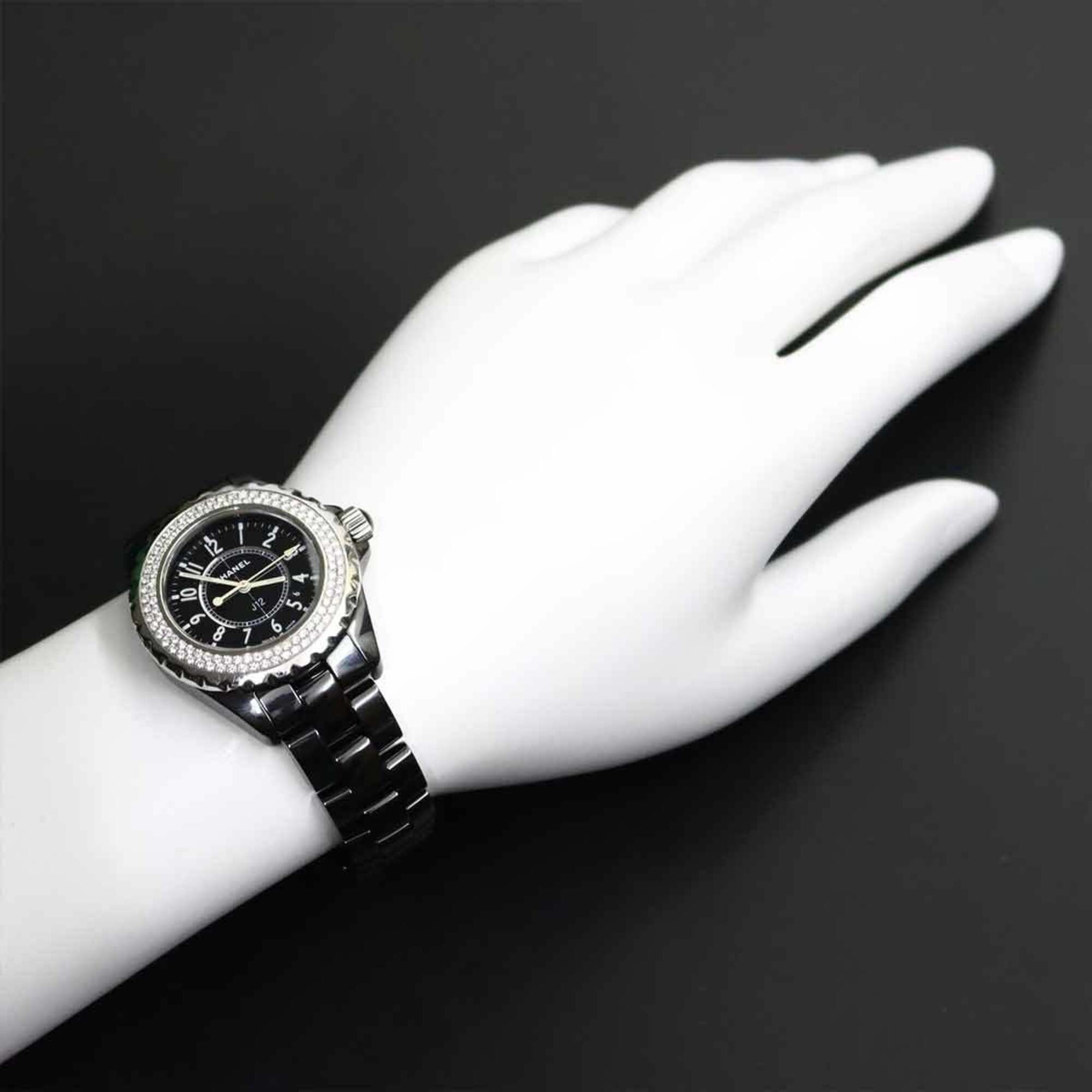 Chanel J12 33mm H0949 Genuine Diamond Bezel Ladies' Watch Black Ceramic Date Quartz — Very Good