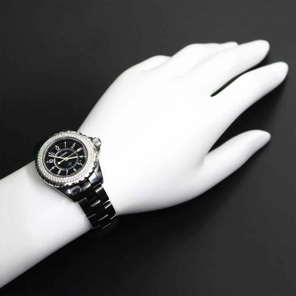 Chanel J12 33mm H0949 Genuine Diamond Bezel Ladies' Watch Black Ceramic Date Quartz — Very Good