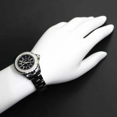 Chanel J12 33mm H0949 Genuine Diamond Bezel Ladies' Watch Black Ceramic Date Quartz — Very Good
