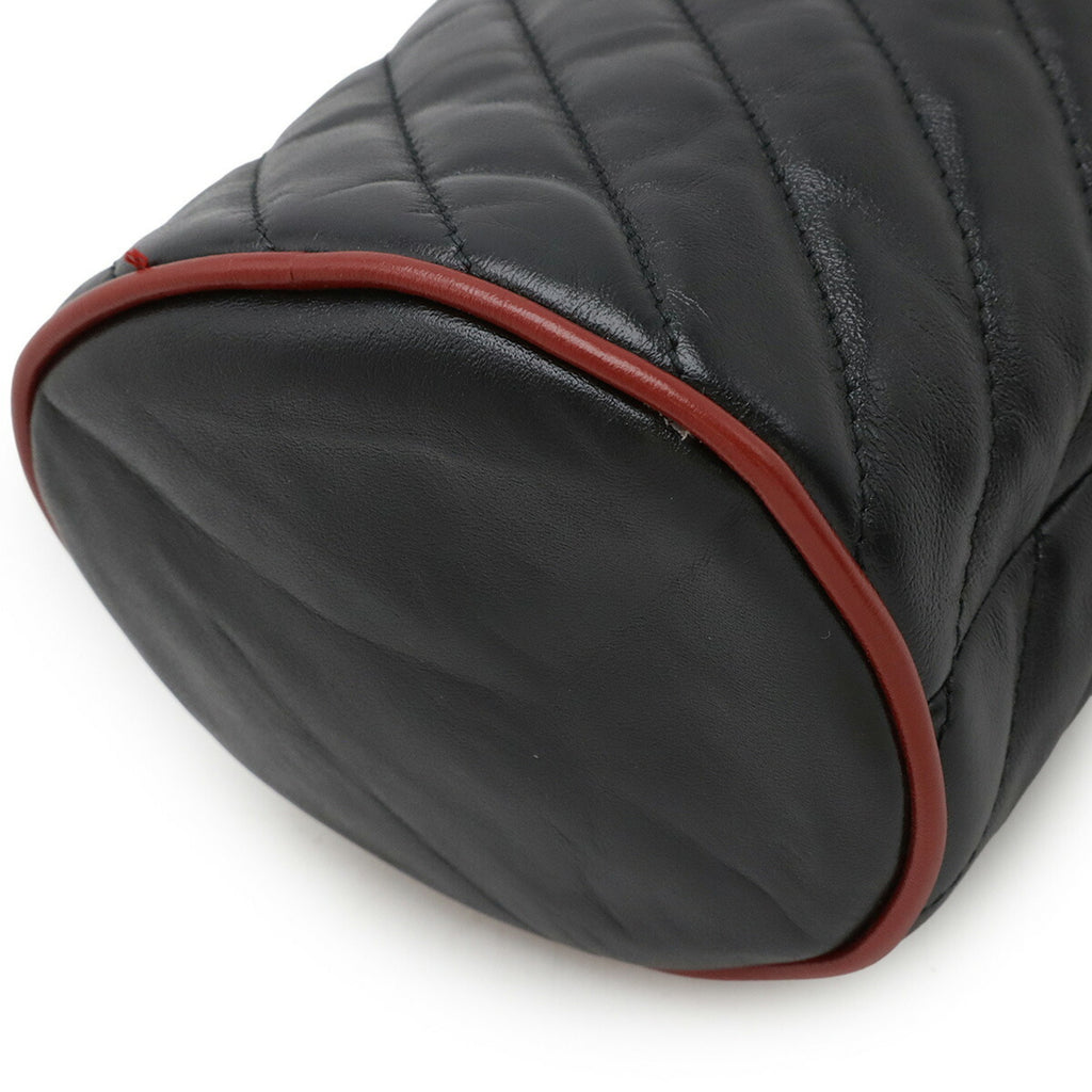 GUCCI GG Marmont Mini Bucket Bag, Shoulder Chain Leather, Black, Red, 573817