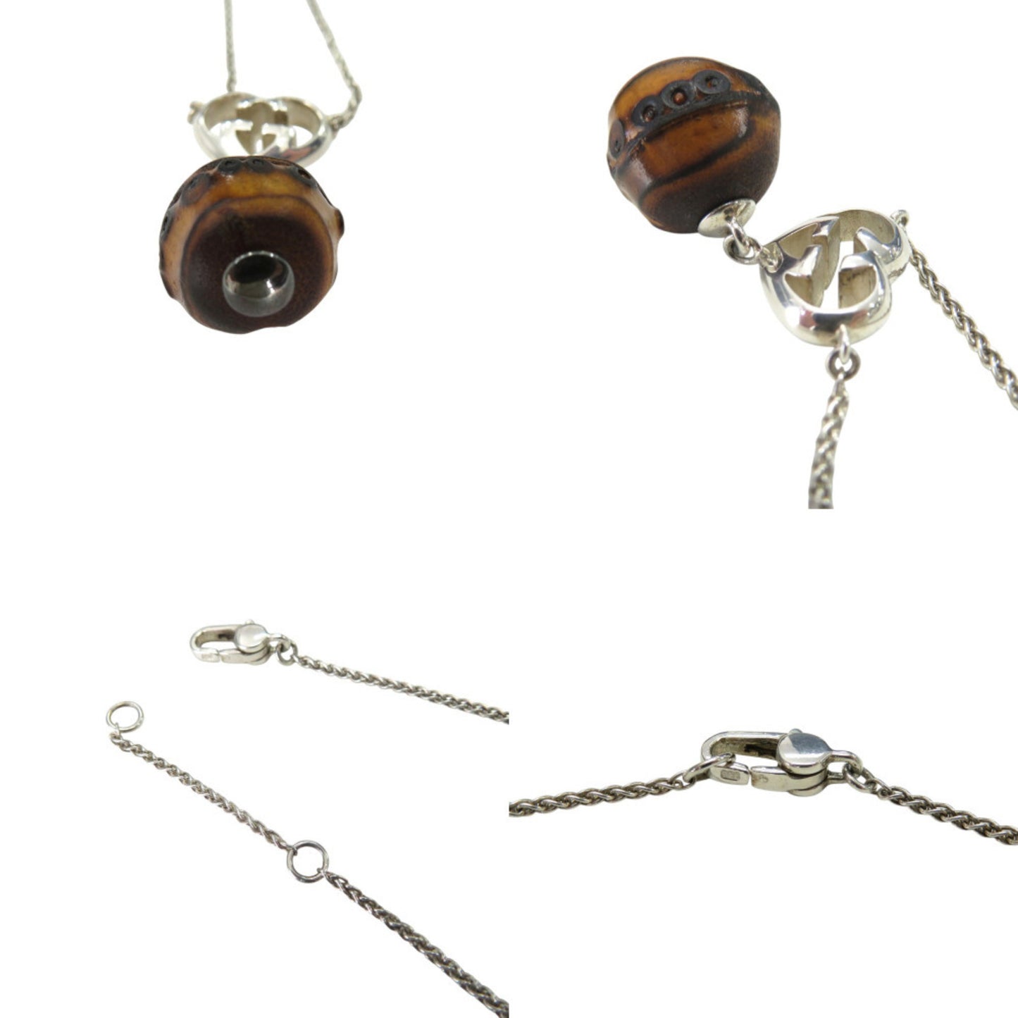 Gucci Interlocking G Heart Pendant Necklace in Sterling Silver with Bamboo Finish (0530)