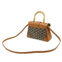 GOYARD Saigon Mini Handbag, Wood Handle Shoulder Bag, Herringbone Pattern, Brown/Black, SAIGONMINTY01CL03P — Like New