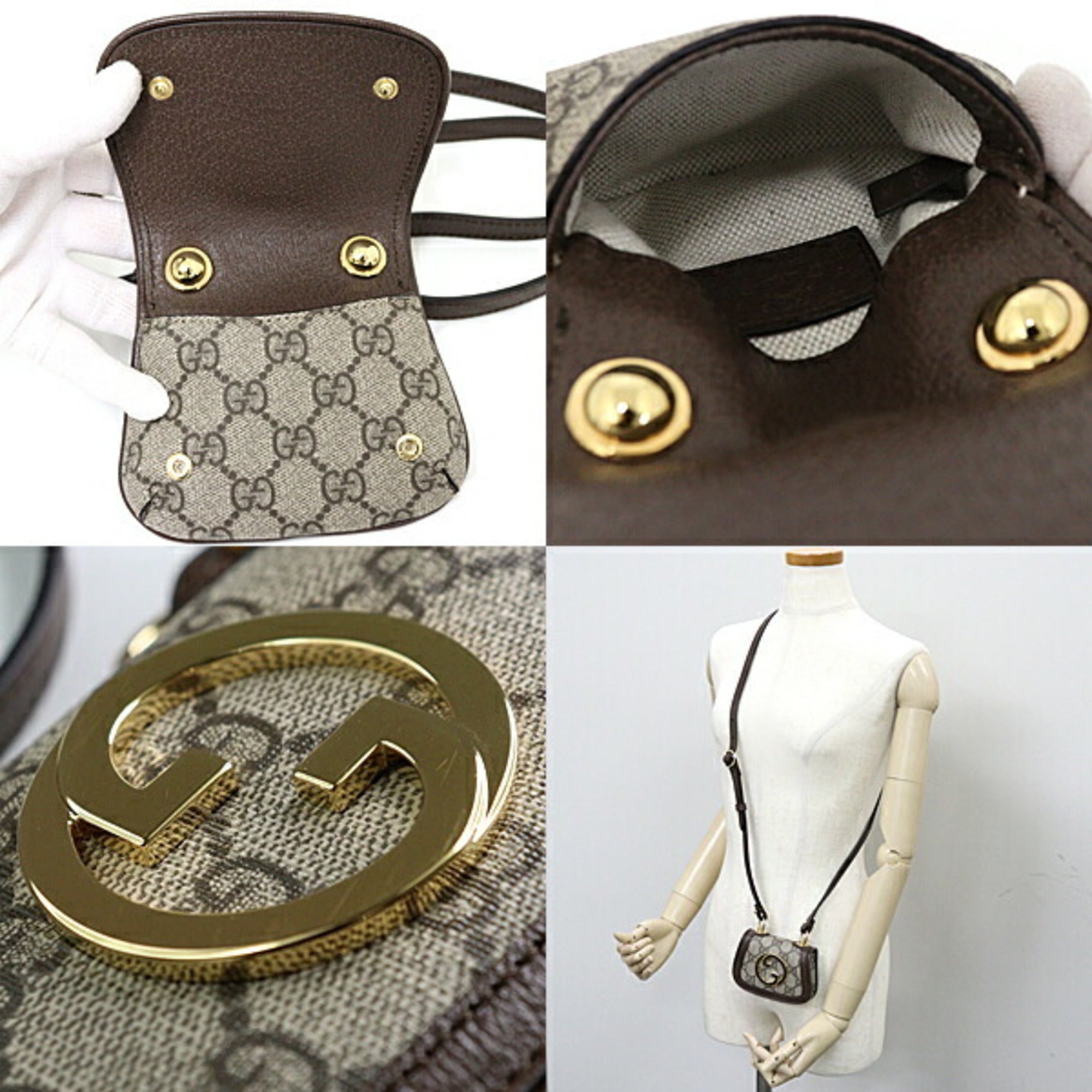 GUCCI Blondie Card Case Wallet GG Supreme Canvas Shoulder Bag 698635 Beige/Ebony — Like New
