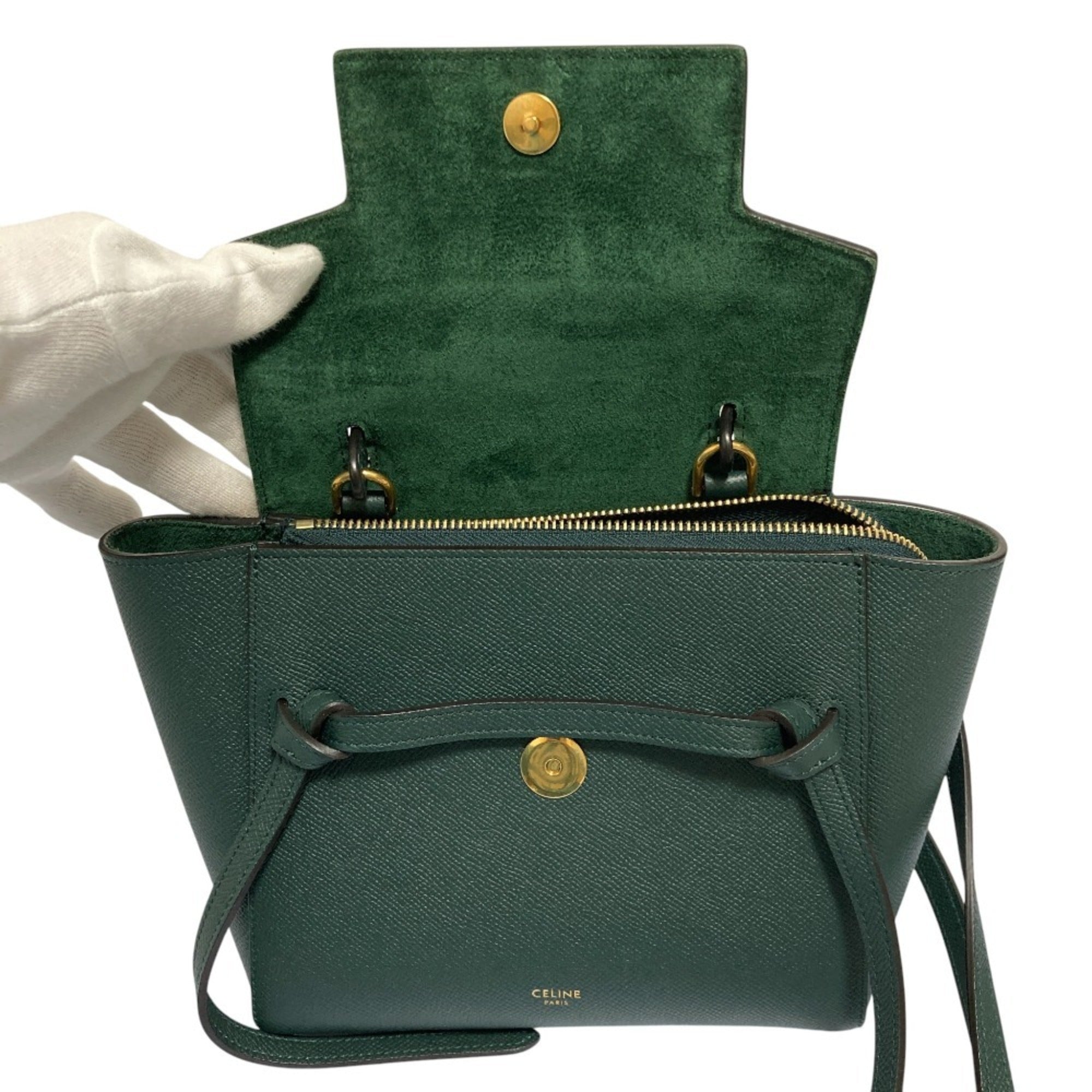 CELINE Nano Belt Bag, 2-Way Shoulder Bag/Handbag, Green, Women's — Like New