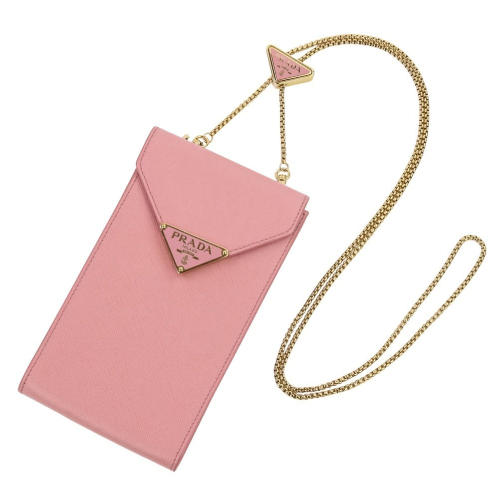 PRADA Saffiano Leather Chain Shoulder Bag/Pochette 1BP050 Pink Women's — Like New