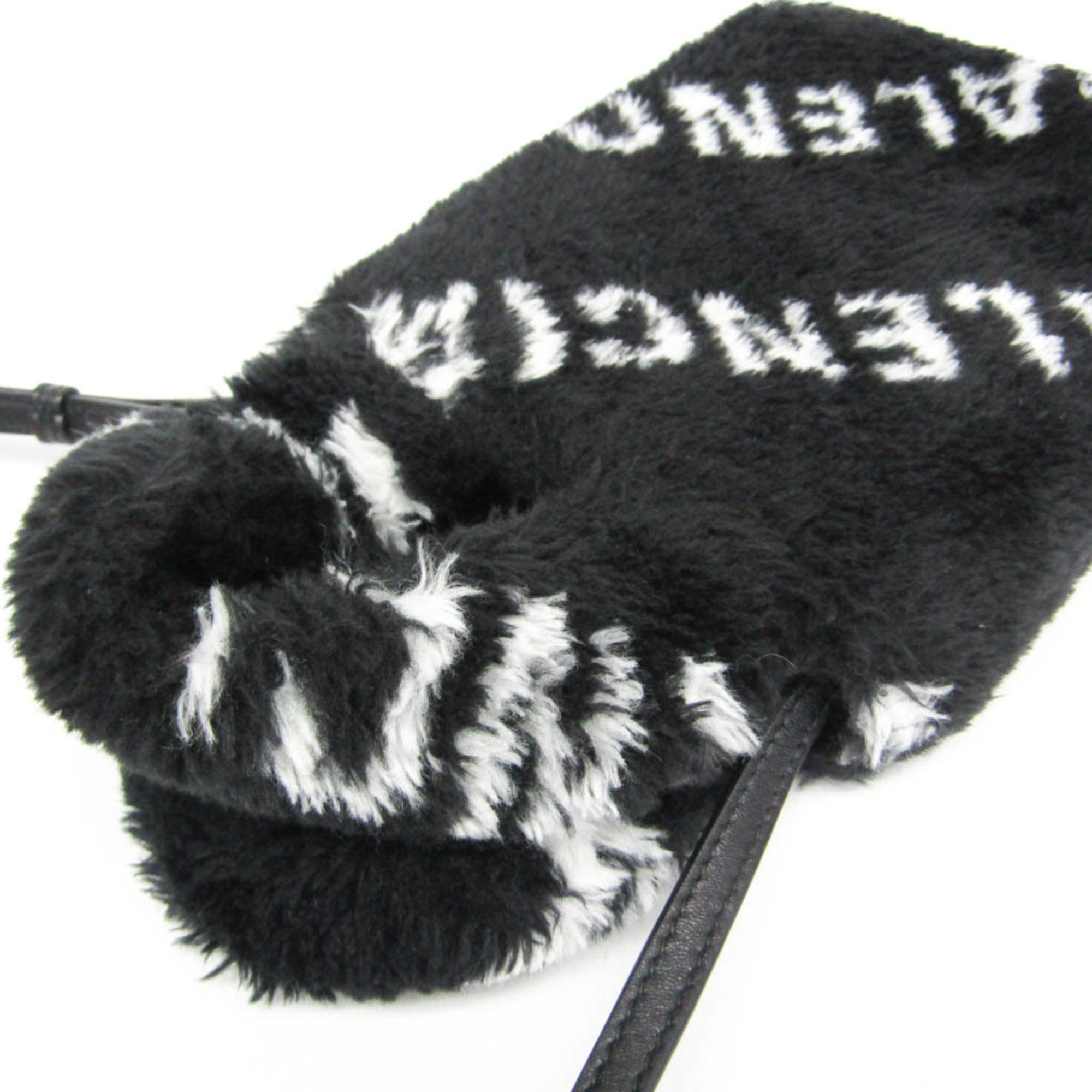 Balenciaga Everyday Phone Holder 596564 Women's Leather,Faux Fur Handbag,Shoulder Bag Black,White — Like New