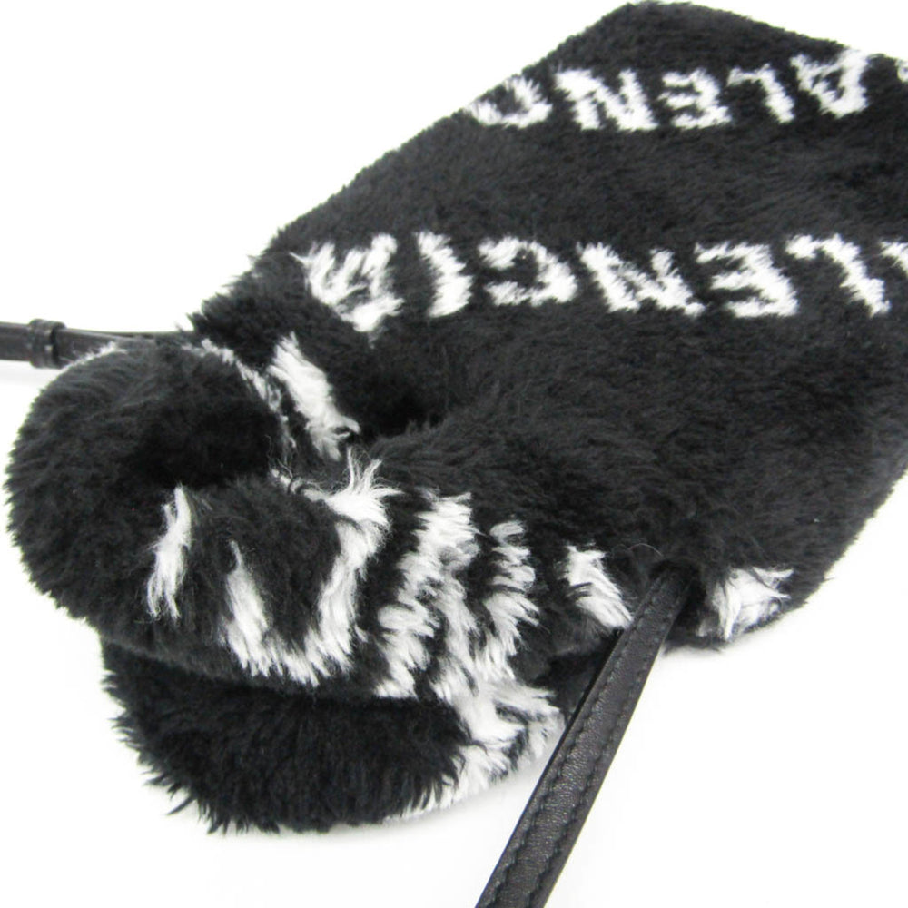 Balenciaga Everyday Phone Holder 596564 Women's Leather,Faux Fur Handbag,Shoulder Bag Black,White — Like New