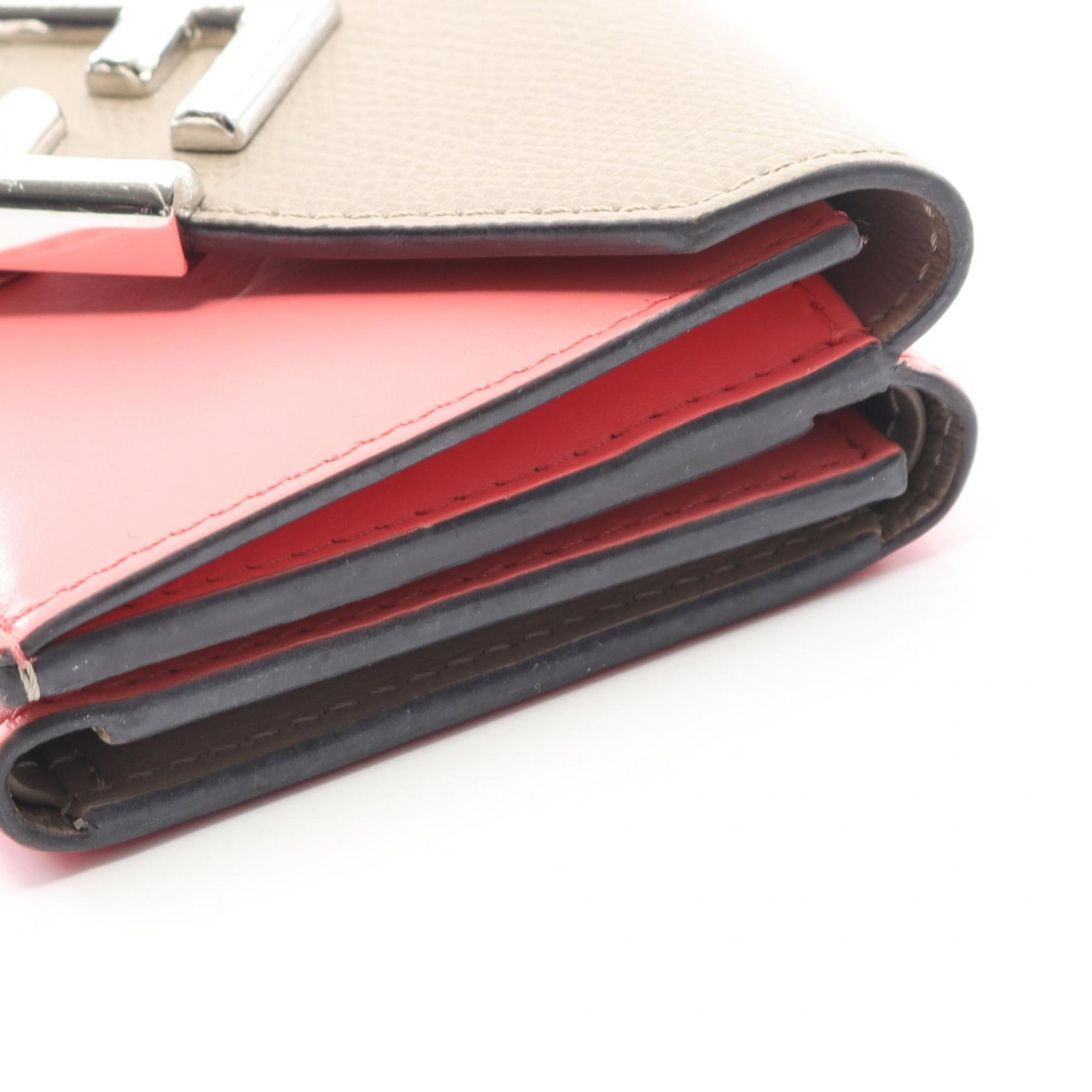 Fendi FF Diamond Tri-fold Wallet, Leather, Women's, Beige and Pink, 8M0480ALWA