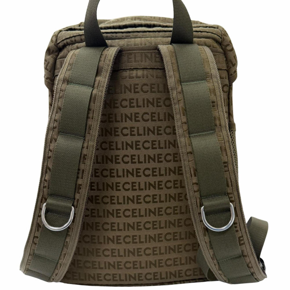 CELINE 198462 Canvas and Leather Trim, Logo Print Trekking Backpack/Daypack, Khaki, Men's, with Dust Bag — Like New