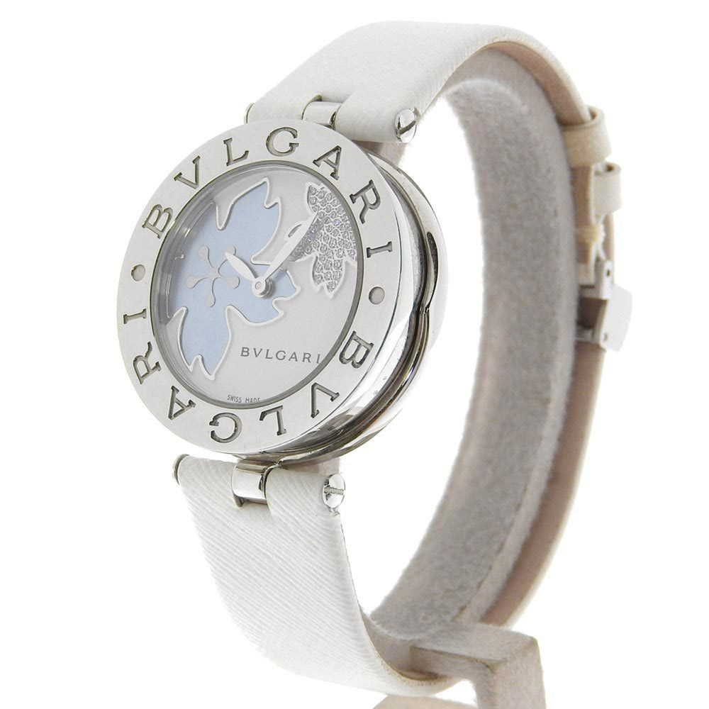 BVLGARI B-zero1 Watch BZ30FDSL Stainless Steel x Leather Flower Quartz Analog Display White Shell Dial Women's — Very Good