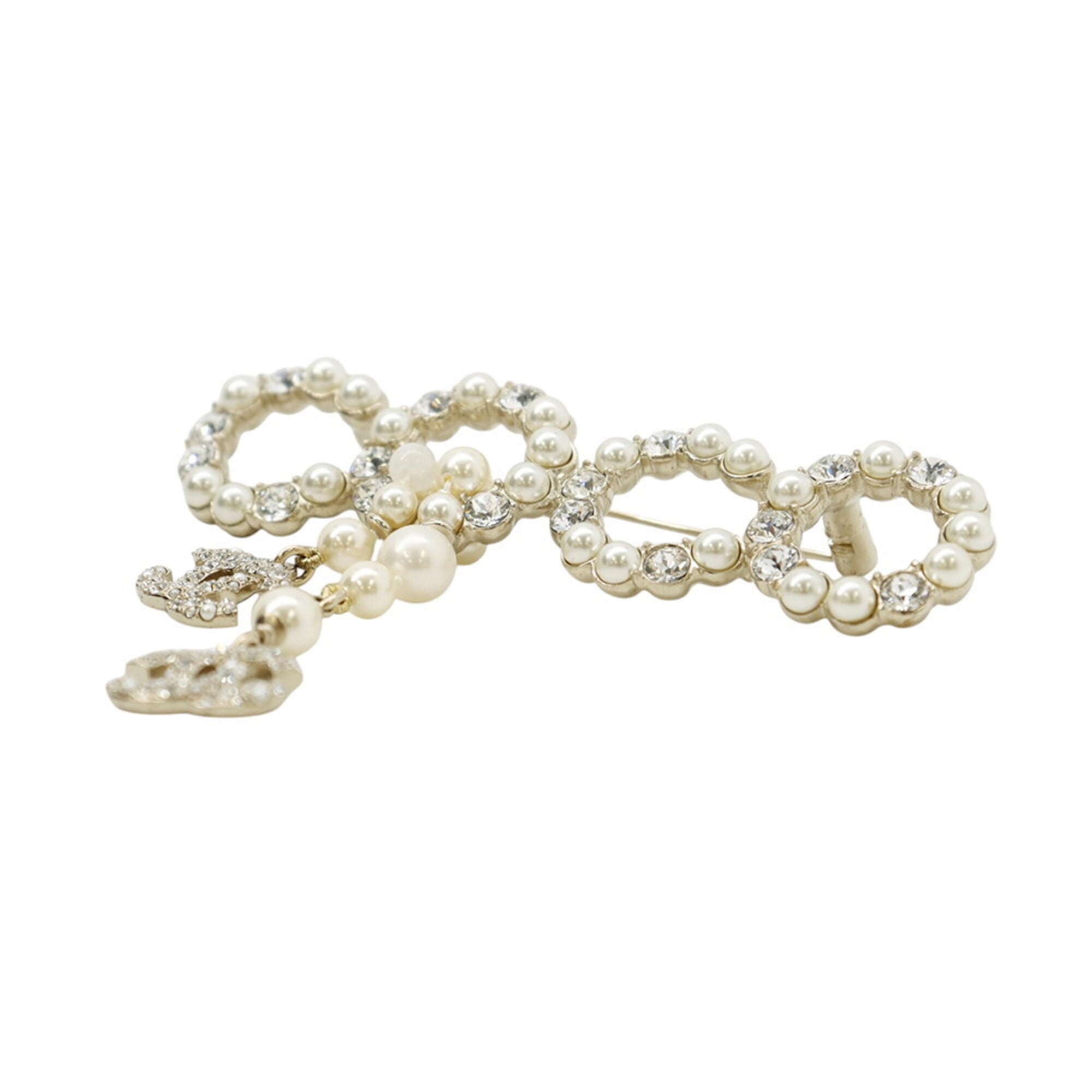 Chanel Brooch, Coco Mark, Metal, Faux Pearl Rhinestones, C21C CHANEL Brooch BROACH — Like New