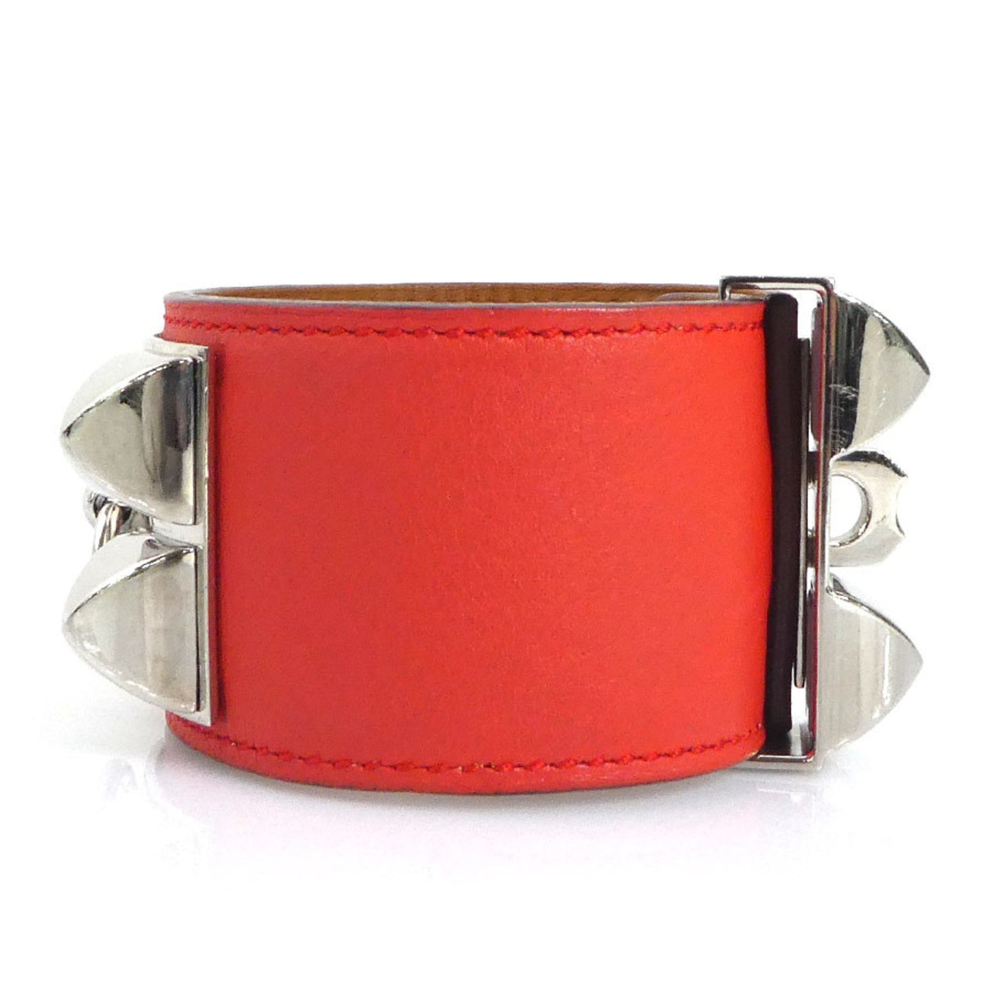 Hermes HERMES Bracelet Collier de Chien Leather Metal Pink Orange Silver Women's e59849g