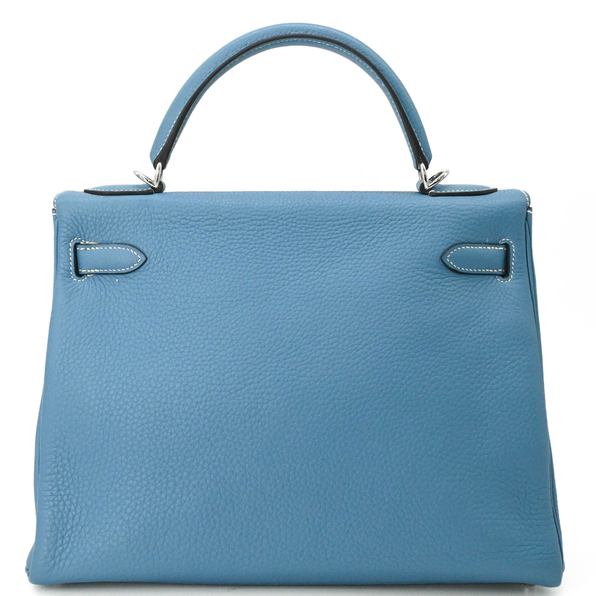 HERMES Kelly 28 Handbag Tote Bag, Taurillon Clemence Leather, Women's, Blue Jean — Like New