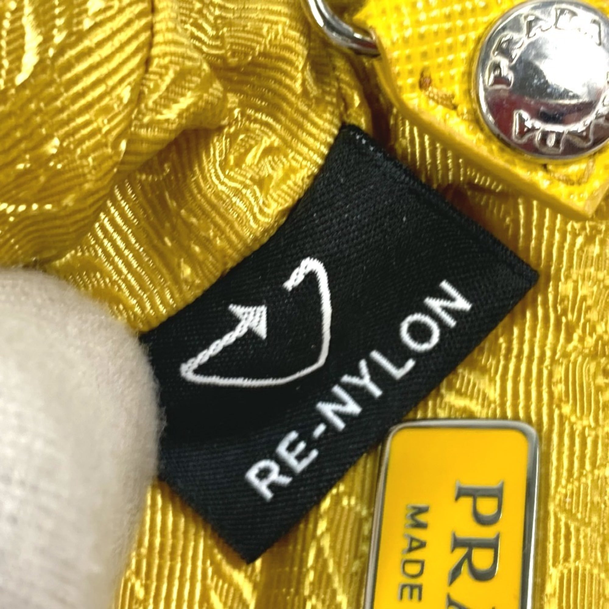 PRADA 2TT140 Triangle Plate Re Nylon with Neck Strap Key Ring Pouch Men's Yellow — New - Store Return