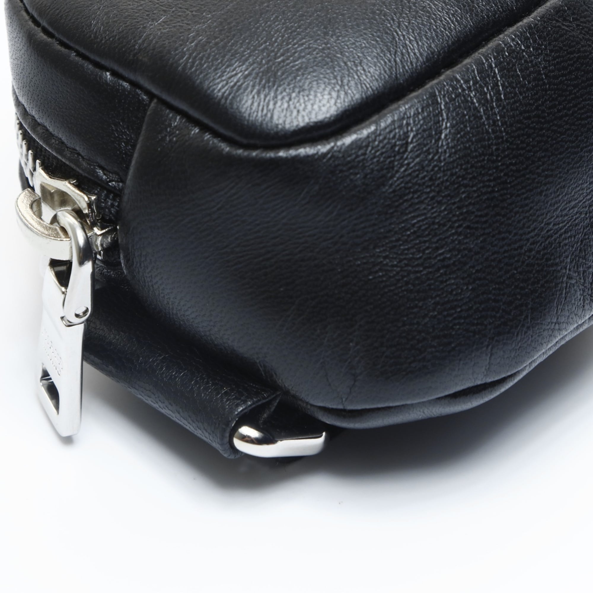 Prada Mini Leather Triangle Logo Charm Pouch in Black