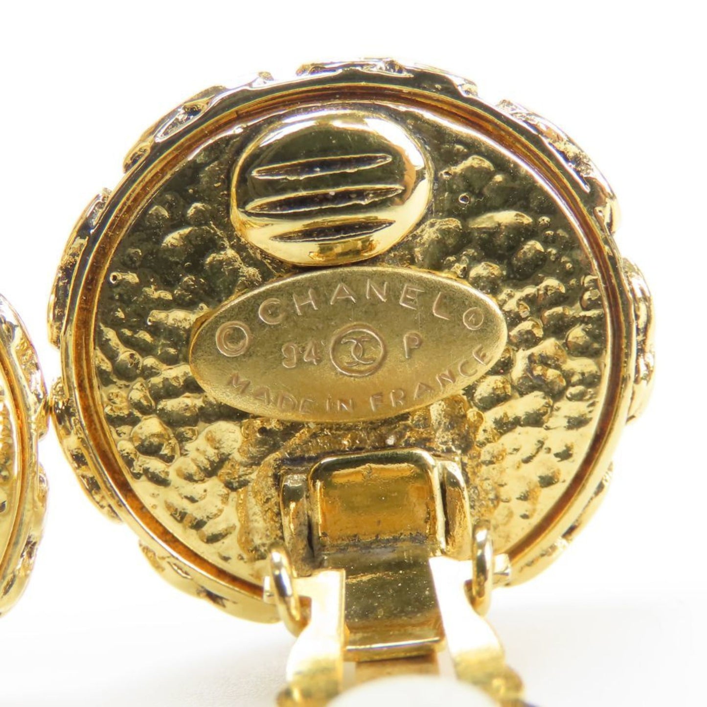 Chanel Coco Mark Metal Earrings with Faux Pearl and Gold Plated 94P Women's CHANEL