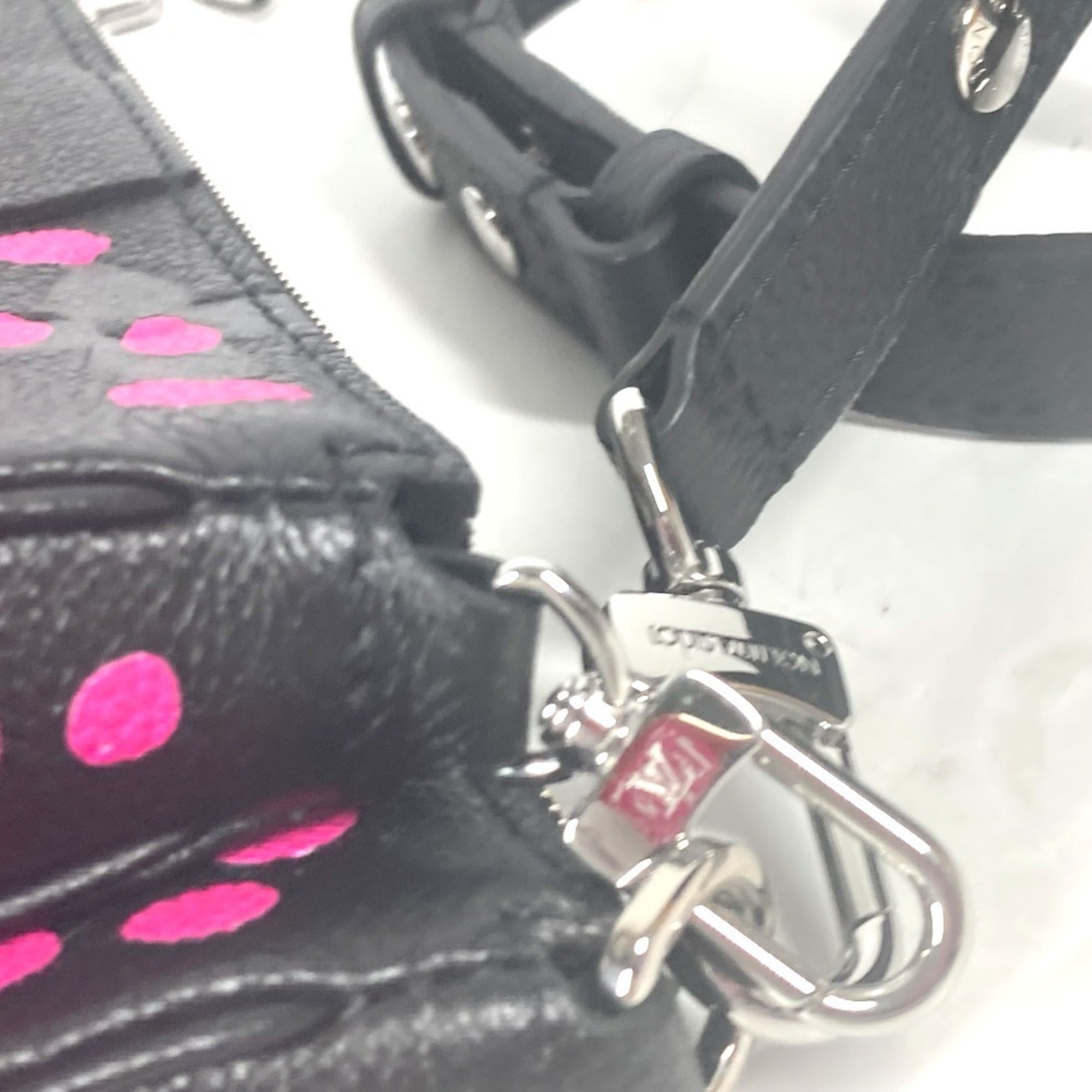 LOUIS VUITTON M46421 Monogram Empreinte Yayoi Kusama LV x YK Multi Pochette Accessoires Crossbody Bag 3WAY Chain Shoulder Leather Women's Noir Fuchsia Black — Like New