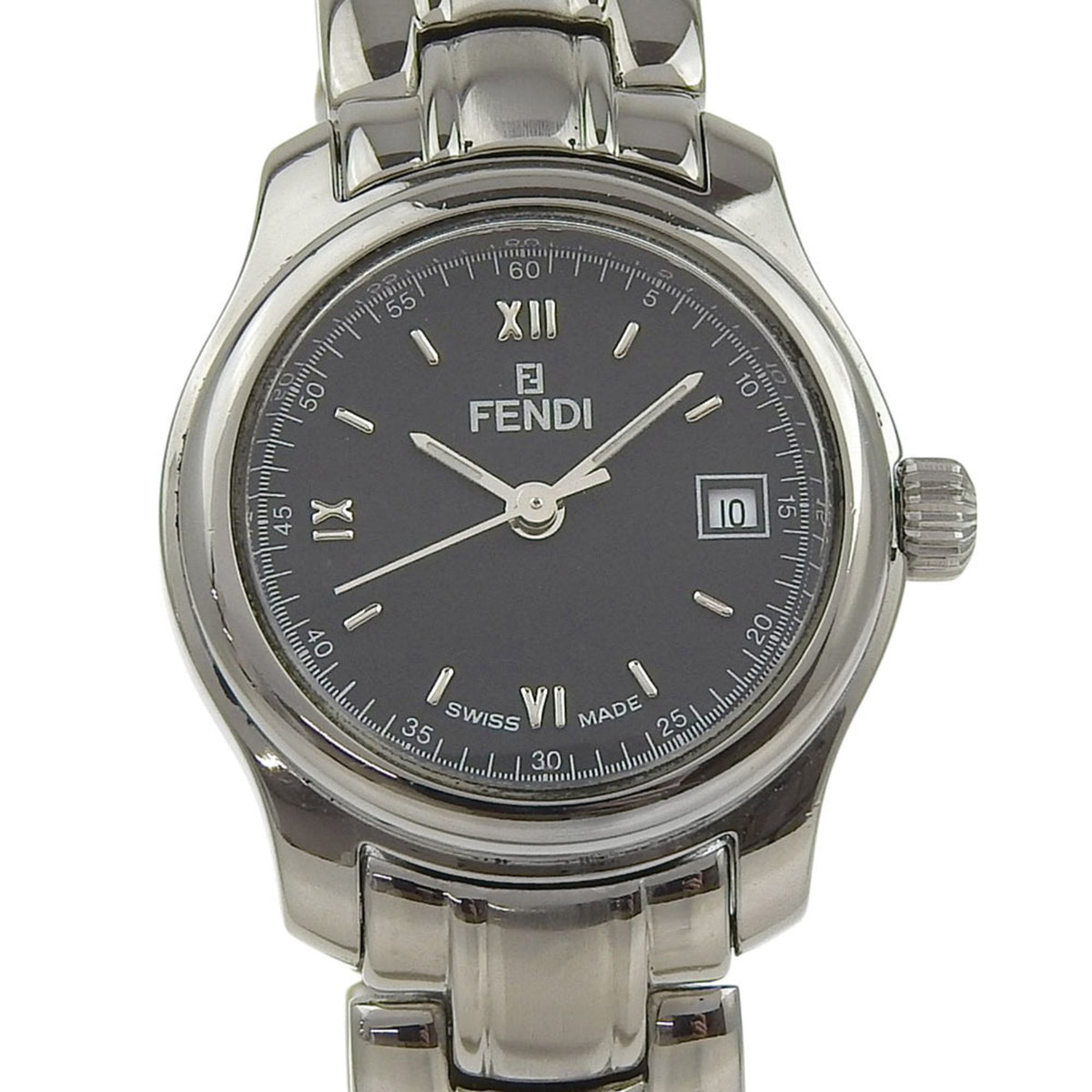 Fendi Olologi Watch 210L Stainless Steel Quartz Analog Display Black Dial Women's — Good