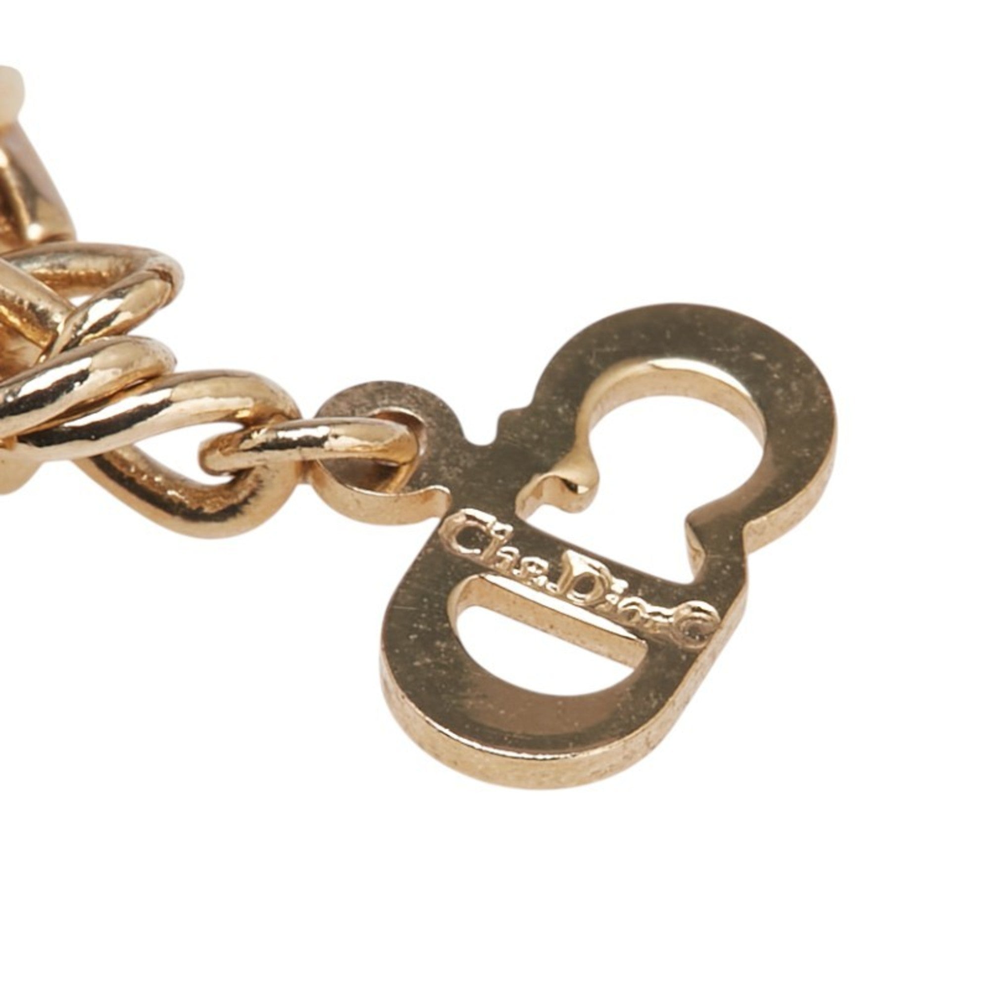 Christian Dior Vintage Leaf Bell Motif Necklace with Gold Plated Rhinestones for Women