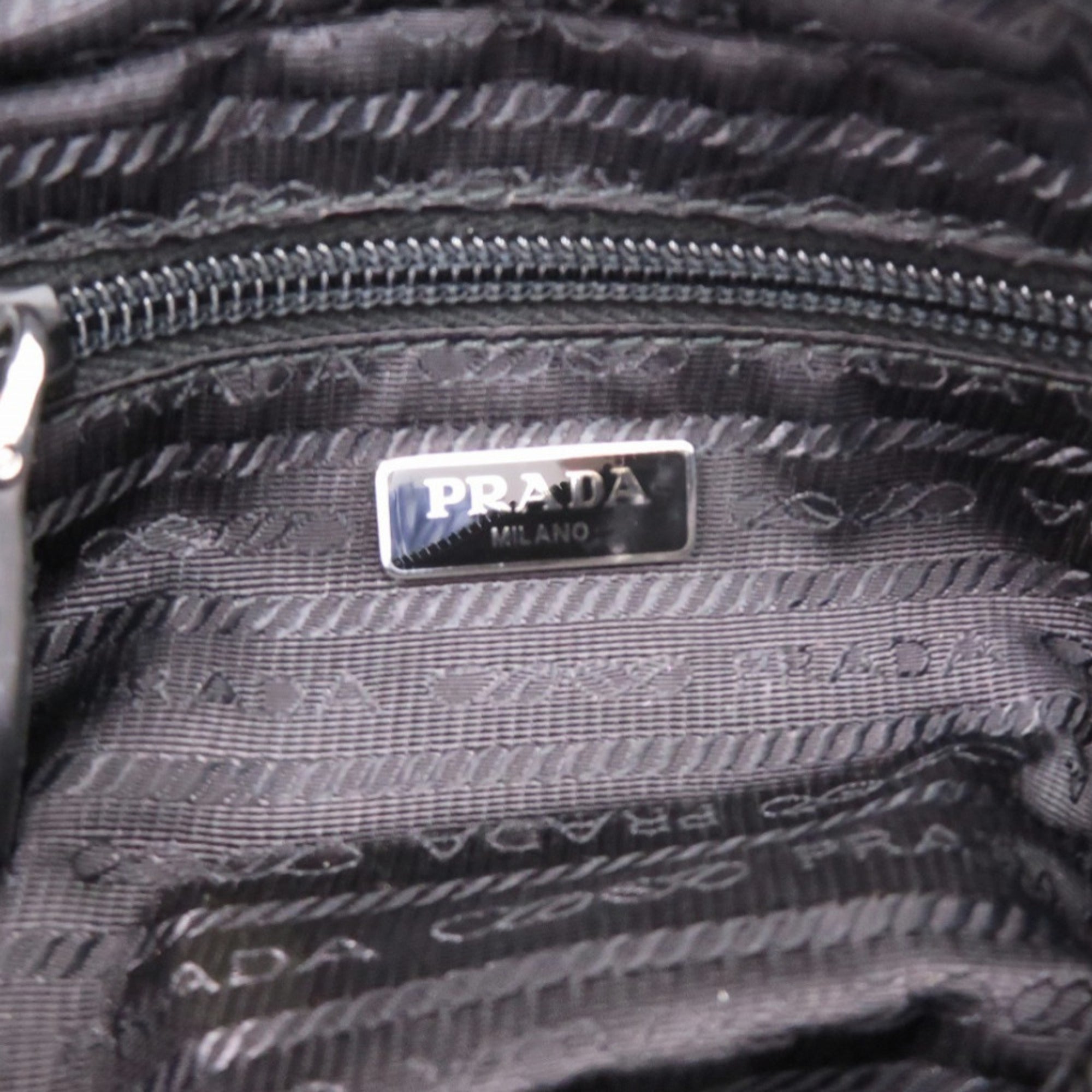 Like new Prada pouch with strap, 1NE175 nylon, silver hardware, black, 0351 PRADA — Like New
