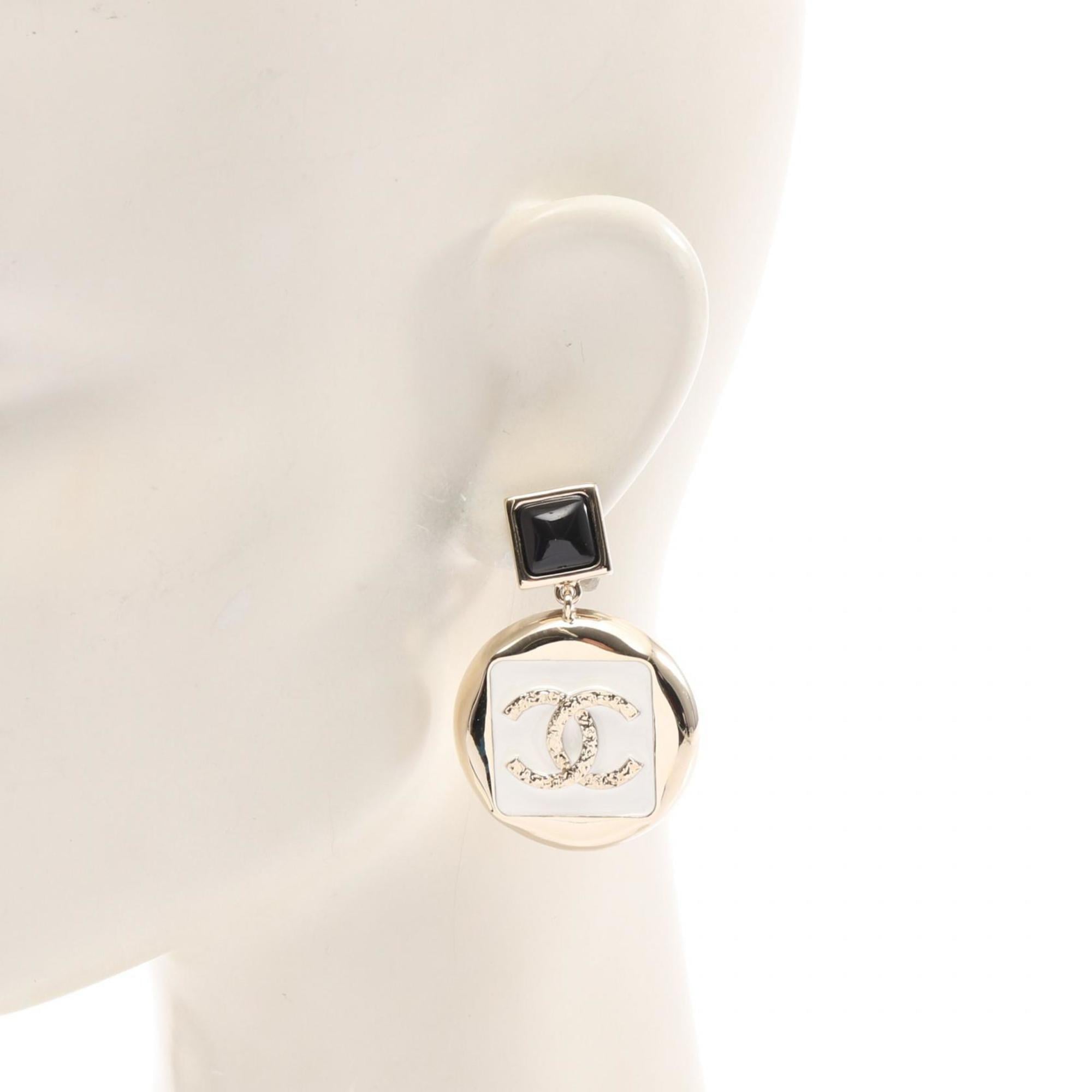 CHANEL Coco Mark Earrings, Gold Plated, Women's, Available in Gold, Black, and White