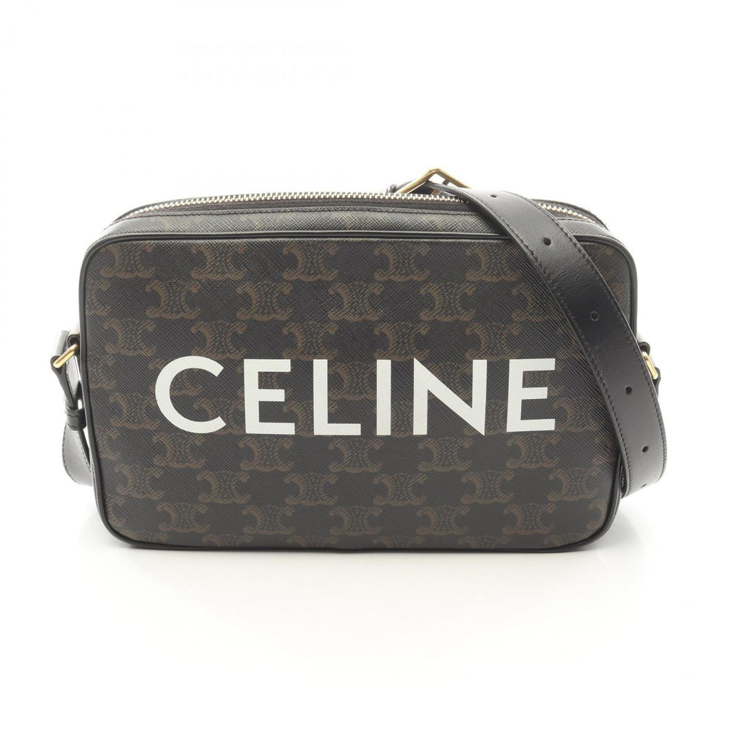 Celine Triomphe Medium Messenger Bag, Shoulder Coated Canvas and Leather, Women's, Black Brown, 194502CIM.38OG