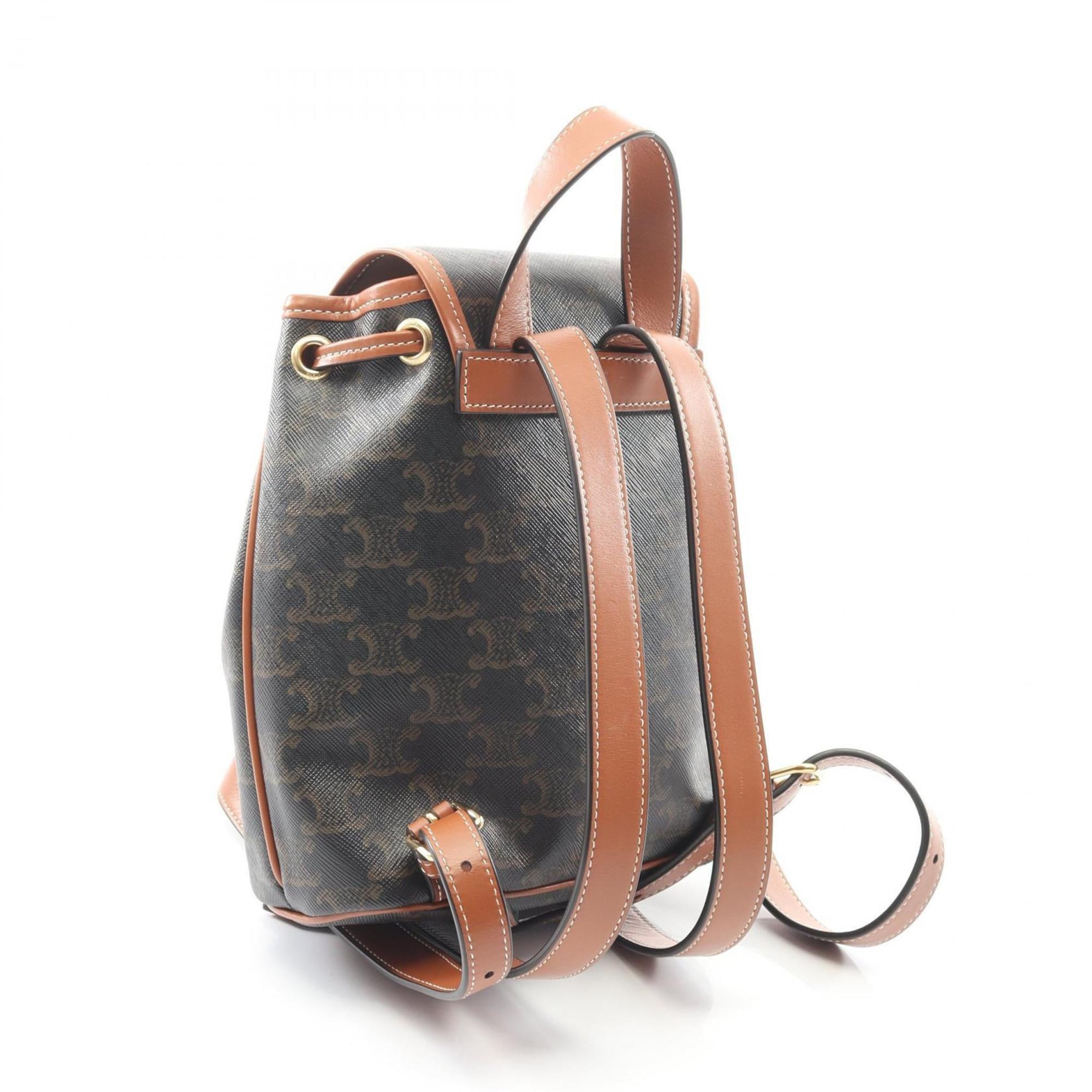 Celine Mini Folco Backpack Triomphe, Coated Canvas and Leather, Women's, Black Brown, 197662CAS.04LU