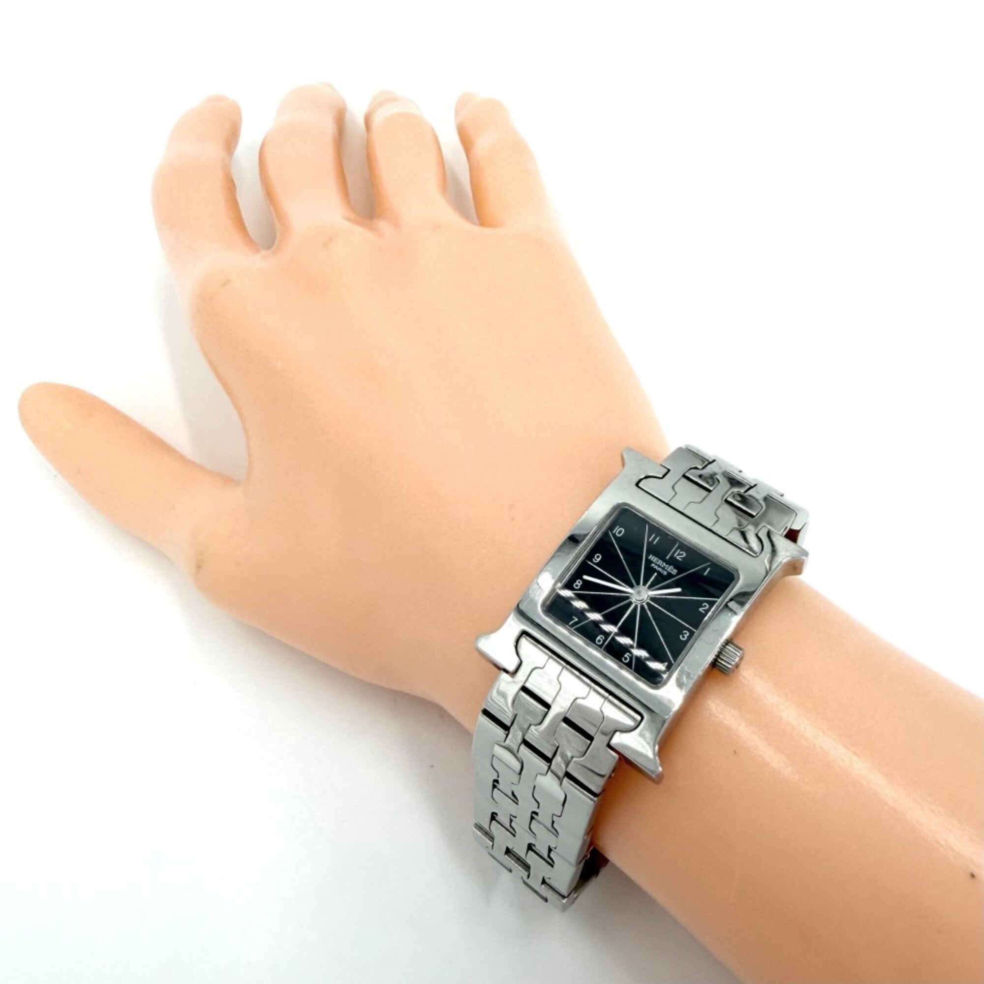 Hermes H-Watch Women's Quartz Watch, Black Dial, H WATCH, Battery Operated, Stainless Steel, Silver/Black, HERMES HH1.210 — Good