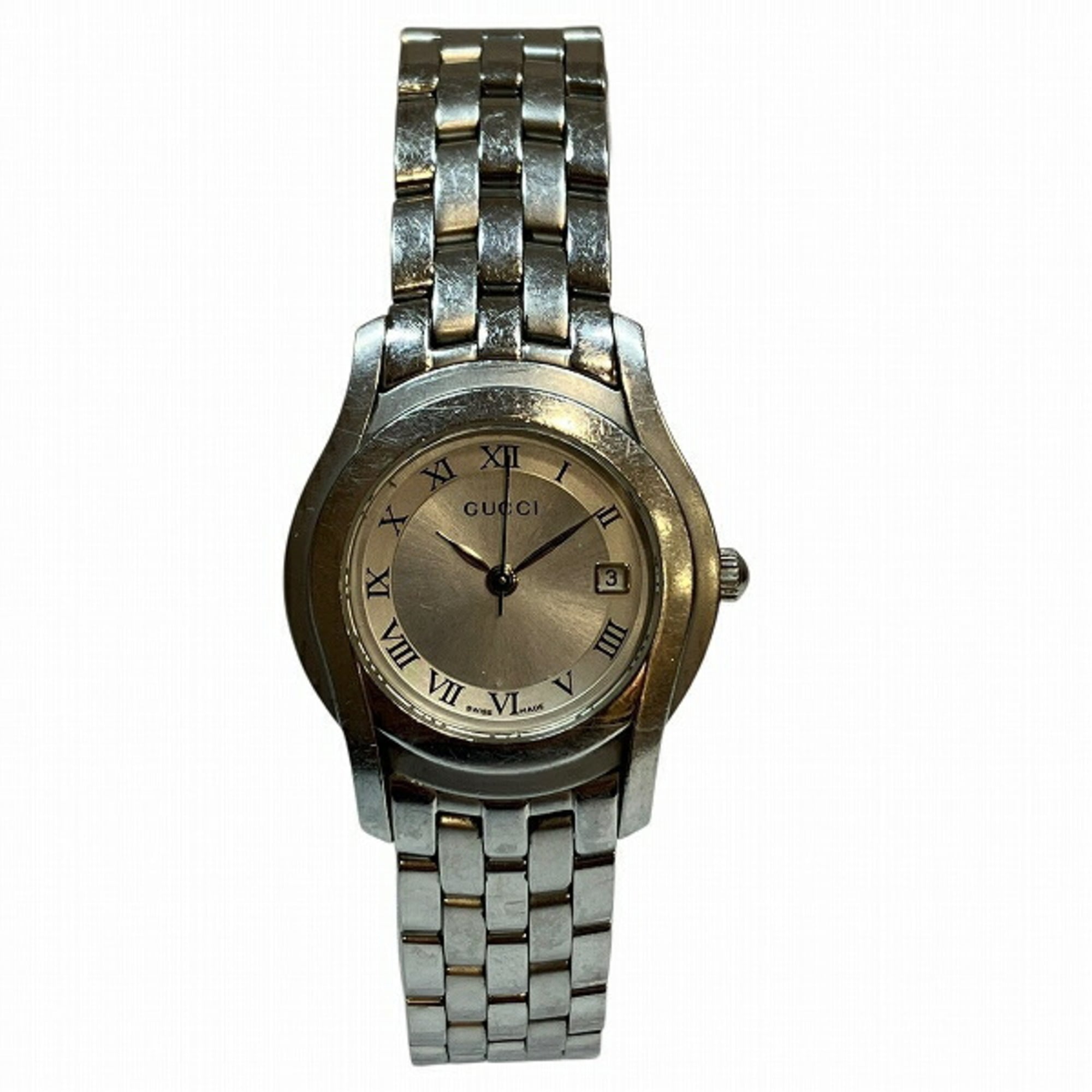 Gucci 5500L Quartz Silver Dial Date Roman Numeral Watch for Women — Good