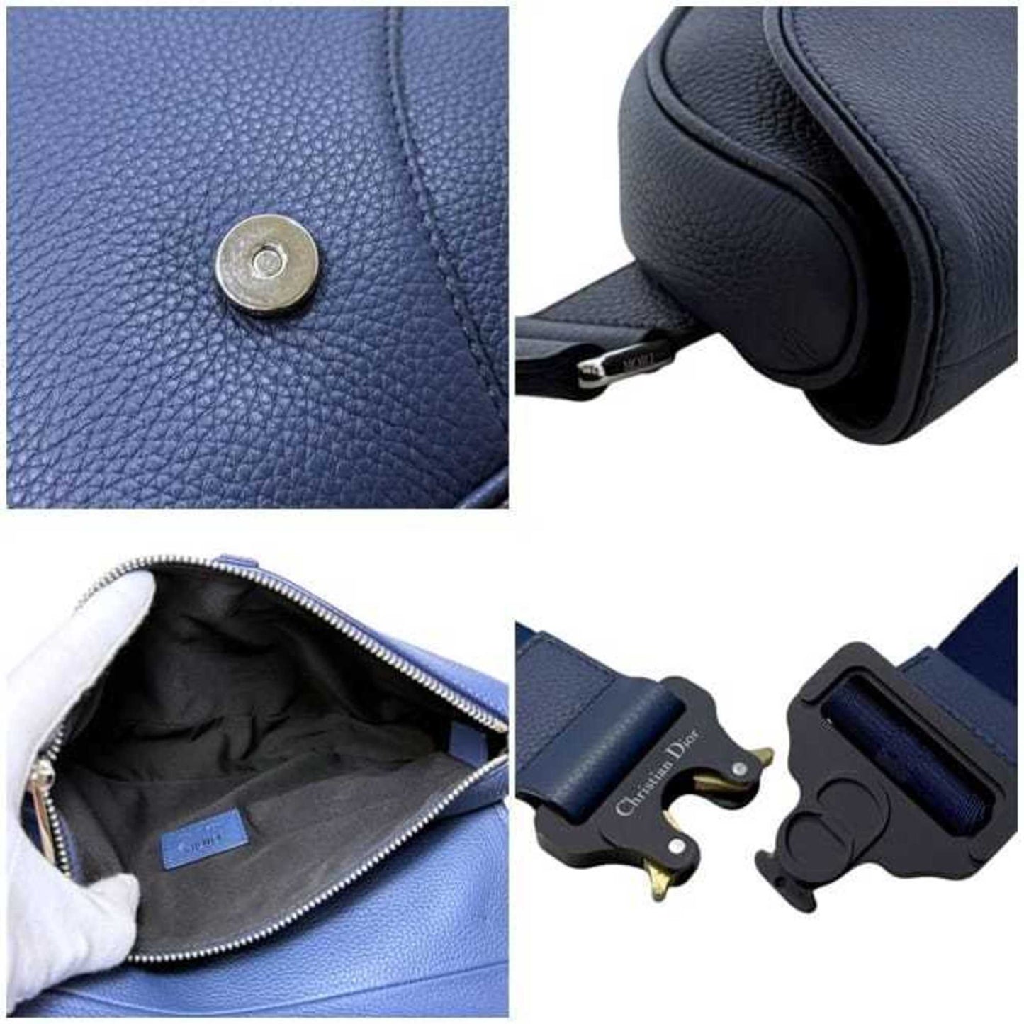 Christian Dior Saddle Bag, Navy Blue, f-24767, 1ADPO093, Leather, 06-BO-0199. This navy blue crossbody shoulder bag with flap is perfect for men and women.
