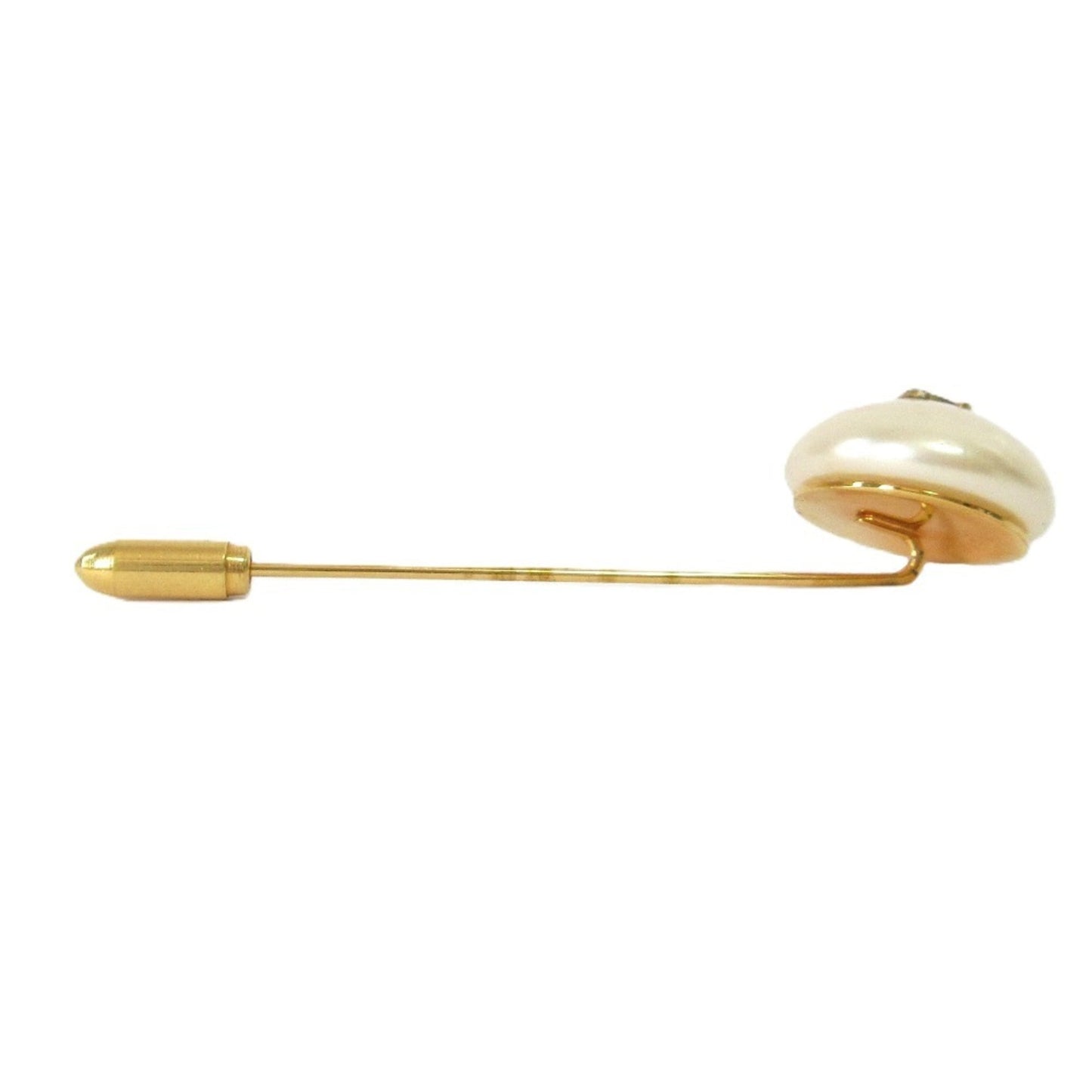 93P CHANEL Vintage Pearl Coco Mark Pin Brooch, Gold Color, Women's
