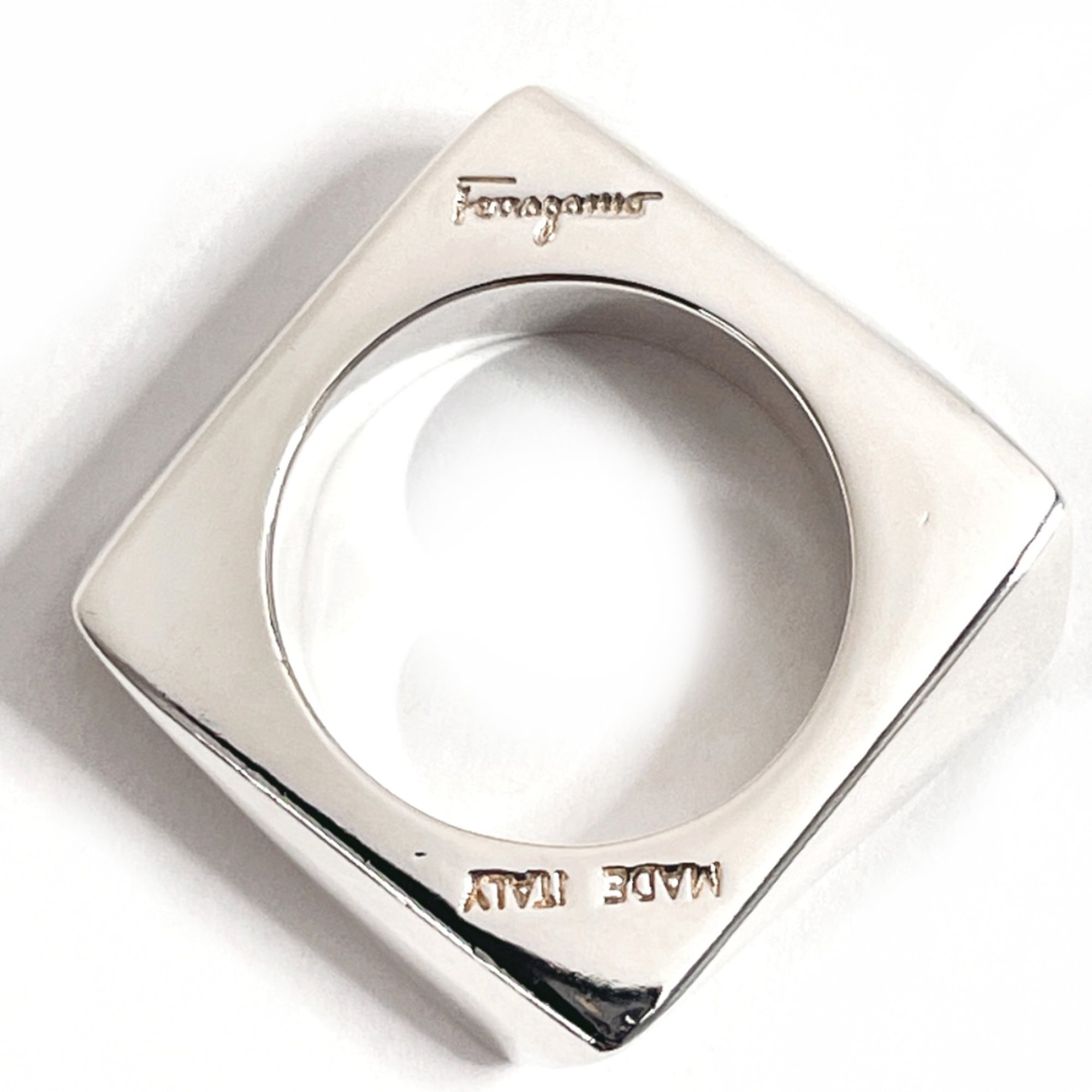 Salvatore Ferragamo Square Ring, Sterling Silver 925, Size 9, Silver, Women's — Like New