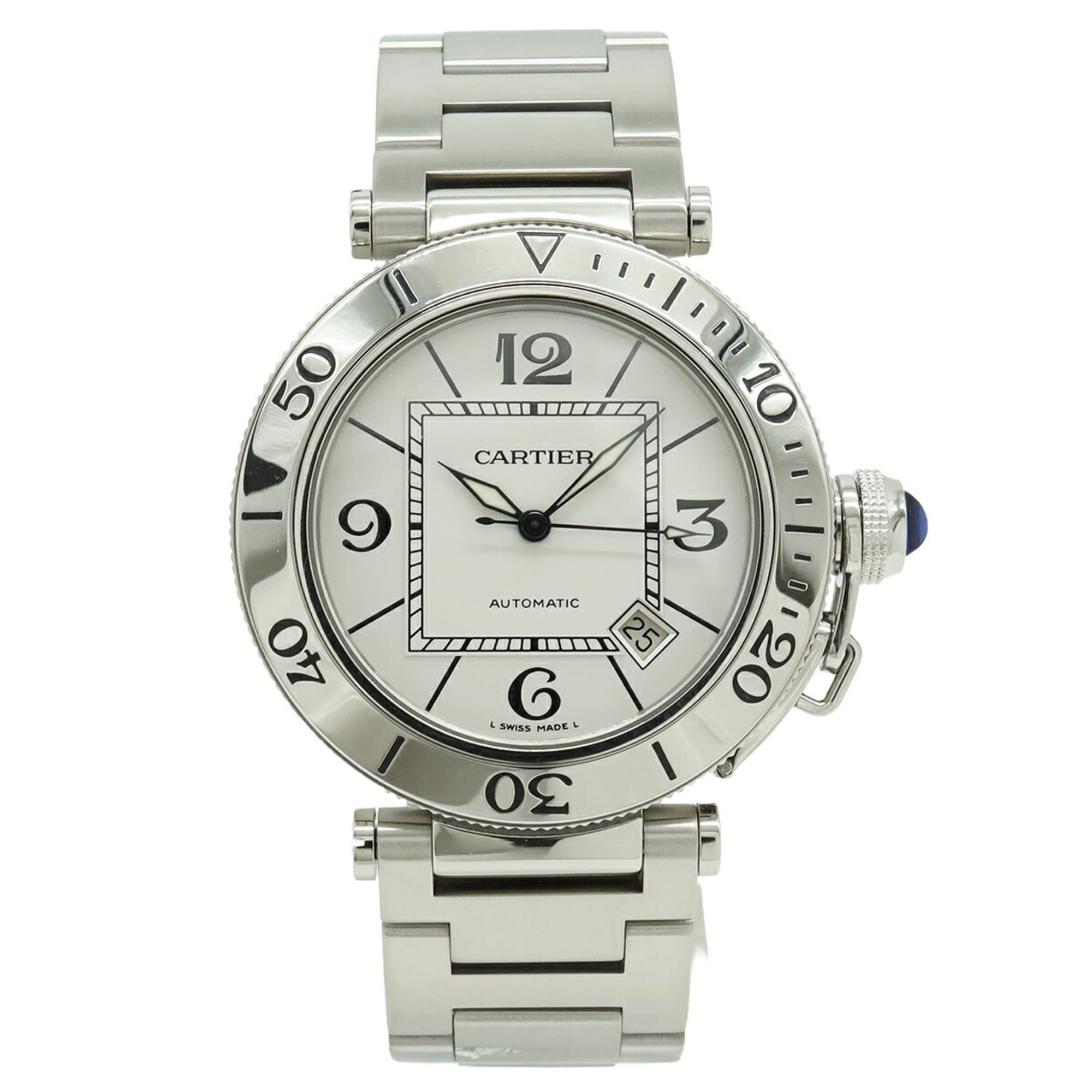 Cartier Pasha Seatimer, silver dial, automatic transmission, men's watch, W31080M7 — Very Good